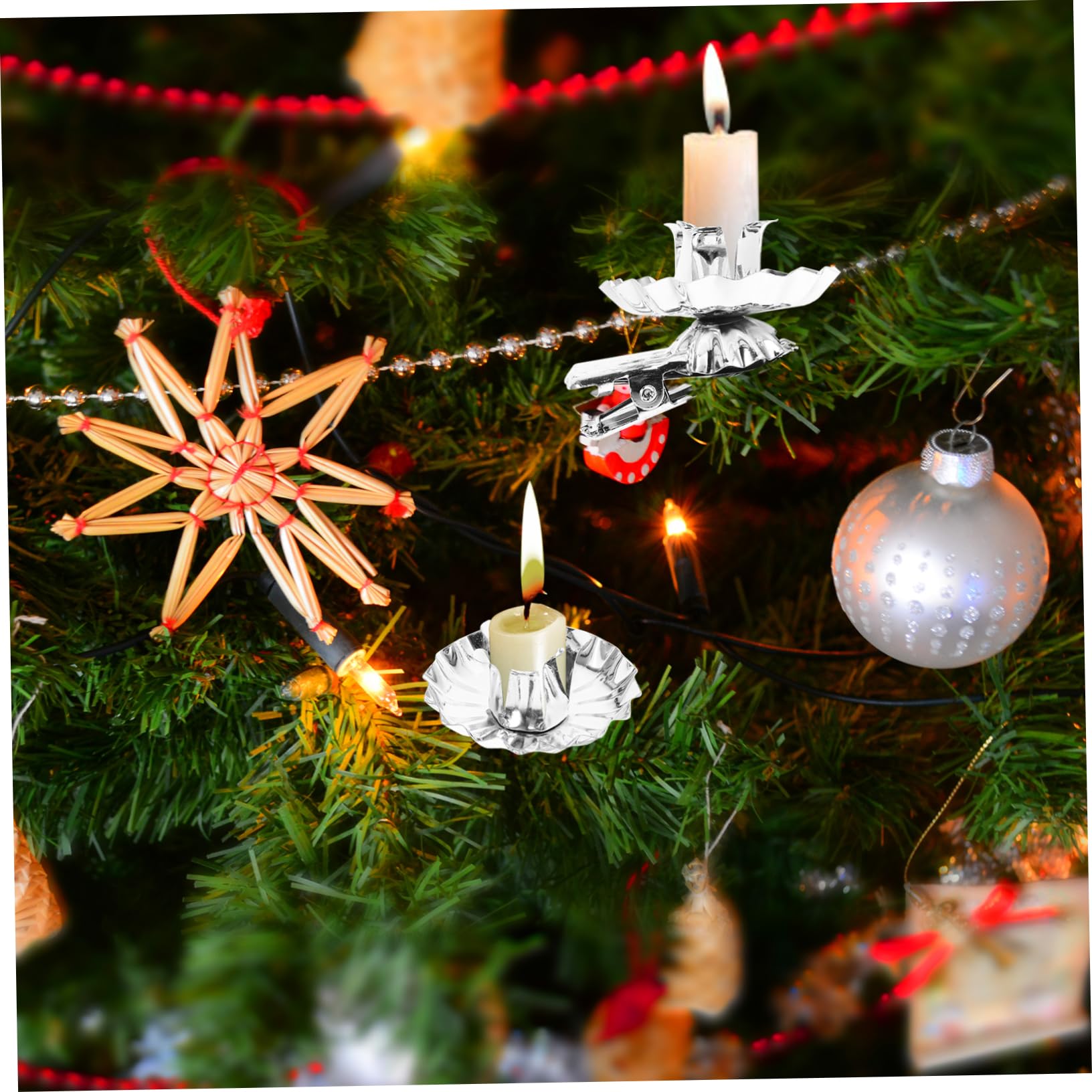 MAGICLULU 36stücke Kerzenhalterclip aus Metall Silberfarben zum Dekorieren des Weihnachtsbaums mit Klemmen für Stabile Befestigung an Stabkerzen