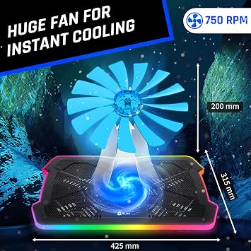 KLIM Ultimate - RGB Laptop Cooling Pad with LED Rim - New - Gaming Laptop Cooler - USB Powered Fan - Very Stable and Silent Laptop Stand - Compatible up to 17 - PC Mac PS5 PS4 Xbox One