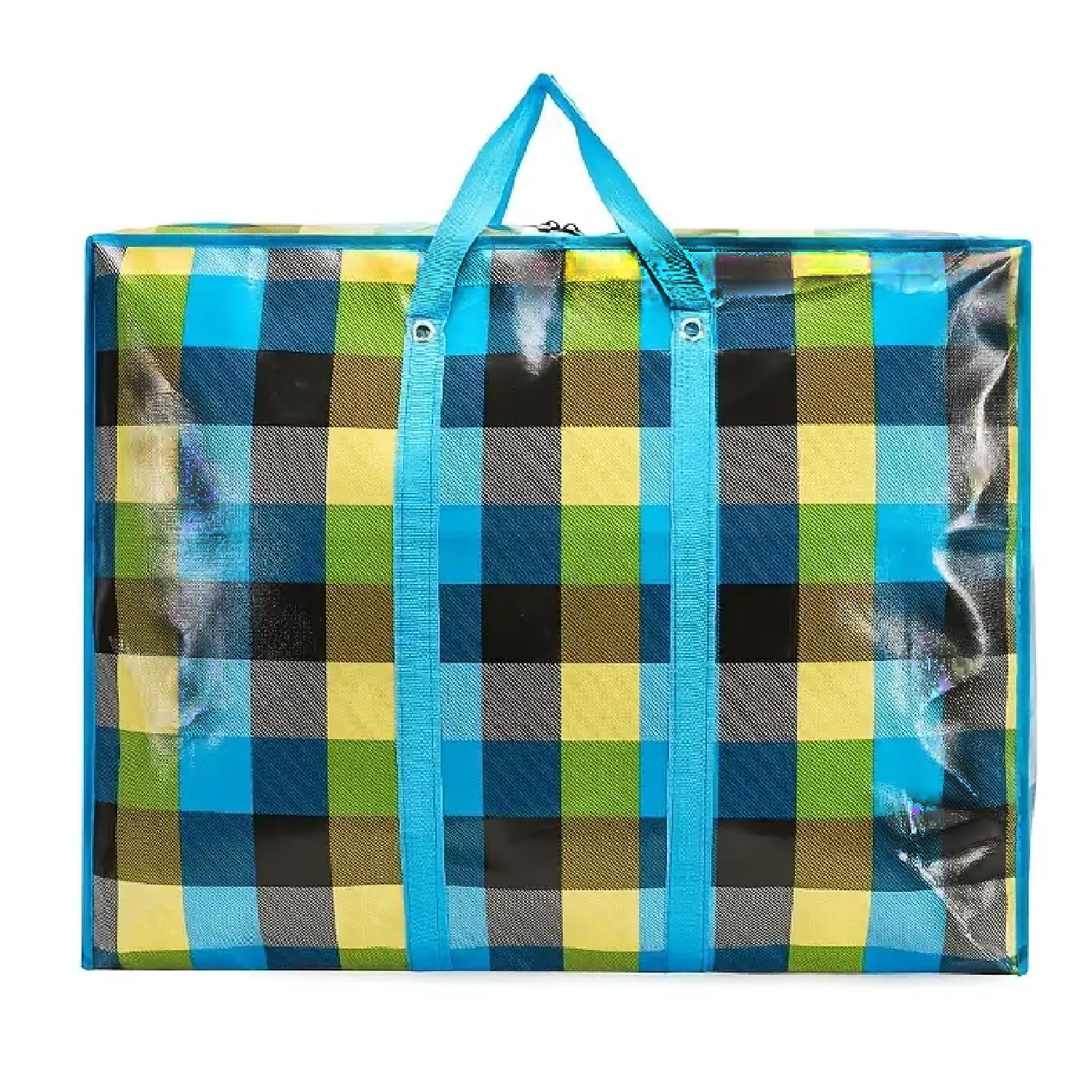 Kav Blue-Black, Yellow-Red Extra Large Laundry Shopping Bags - Pack Of 1 Random Coloured 170 Gsm Jumbo Strong Reusable Waterproof Storage Bag With Zipper And Handle For Travel, Moving, Packing Cloths (90X60x30 Cm)