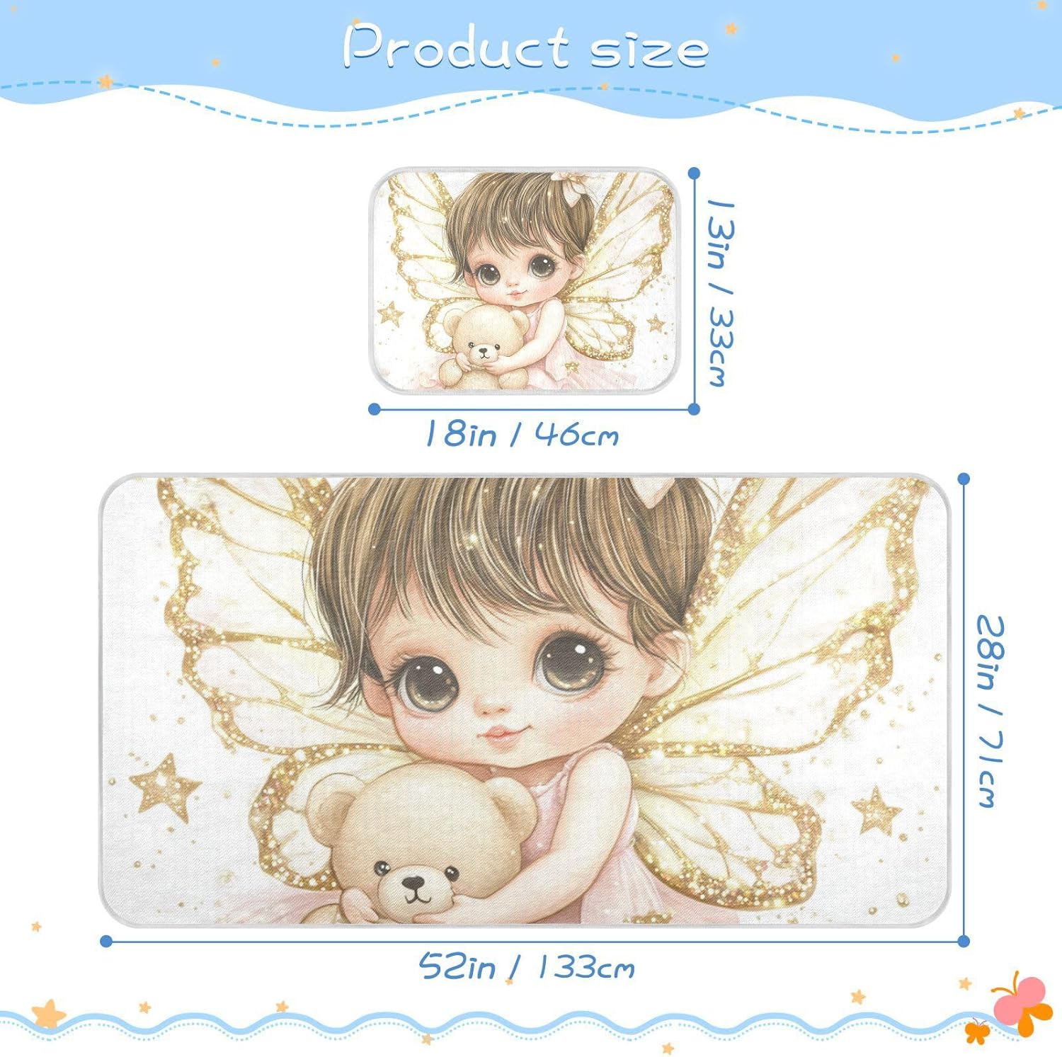 Cute Baby Golden Wings Cooling Baby Mattress Protector 28" x 52" Washable Pads for Bed for Baby&Toddler
