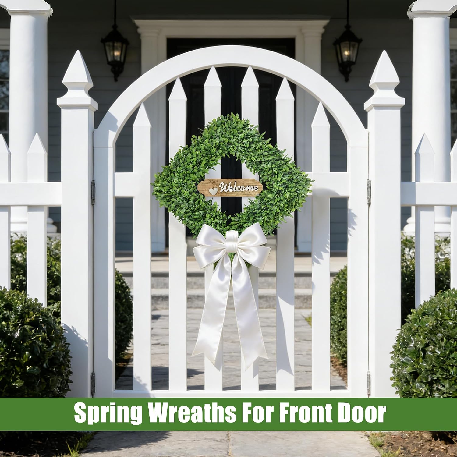 18" Boxwood Wreaths for Front Door, Realistic Green Square Boxwood Wreath for Year-Round Decor, Artificial Spring Summer Wreaths for Outdoor Indoor Wedding Farmhouse Wall Porch Decor