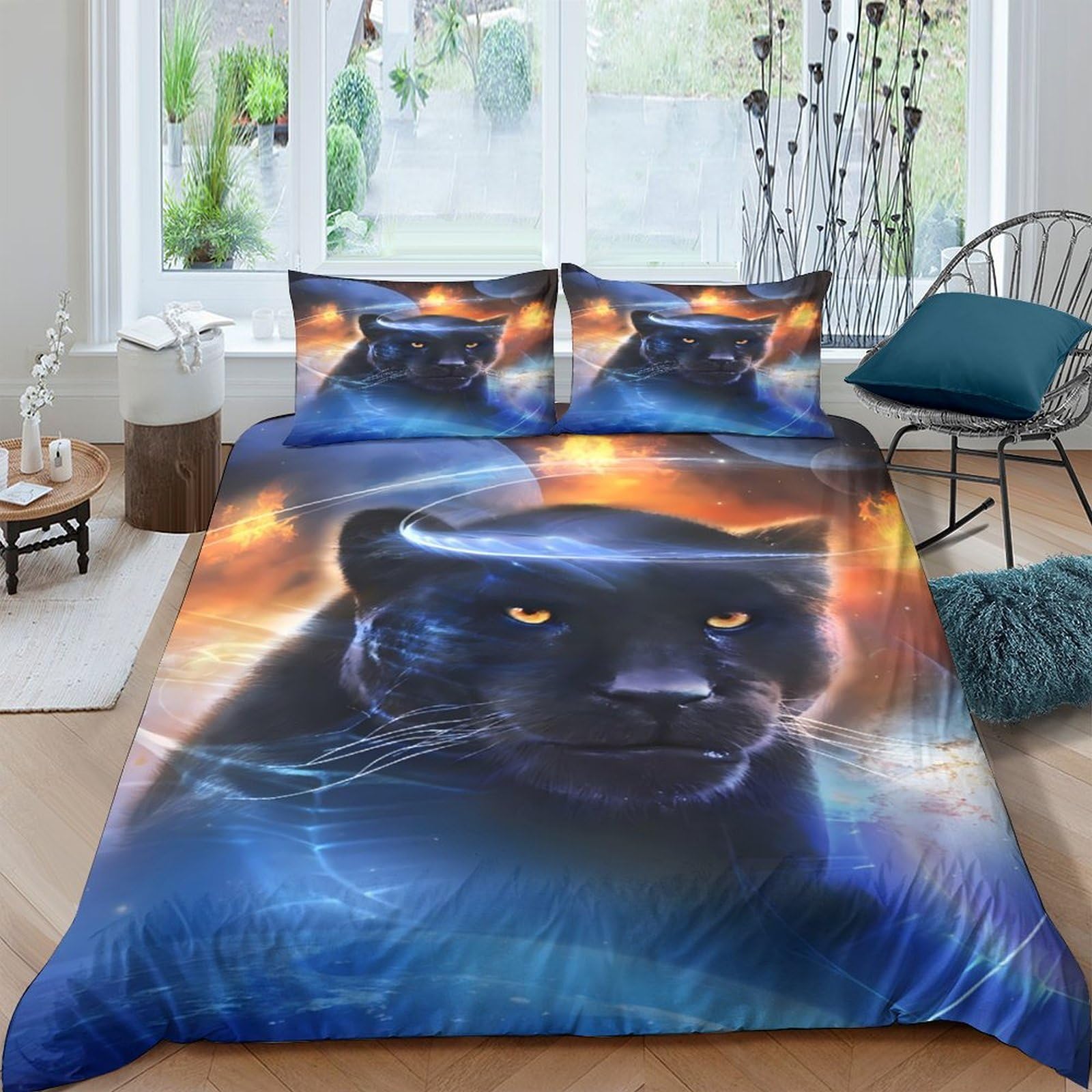 Ctjqhvkz Style-3 3D Printed Black Panther Fitted Sheet Microfiber Soft Breathable Sunset Forest Mattress Cover For Bedroom Dorm Decor Single（135X200cm）