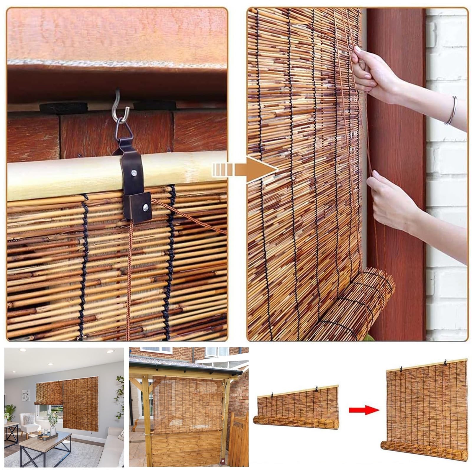 120x250 cm, 150x175 cm, bambusowa roleta do okna, zasłona trzcinowa, delikatnie filtruje światło w pokoju, do jadalni, kuchni, gabinetu (120 x 200 cm (47 x 79 cali))