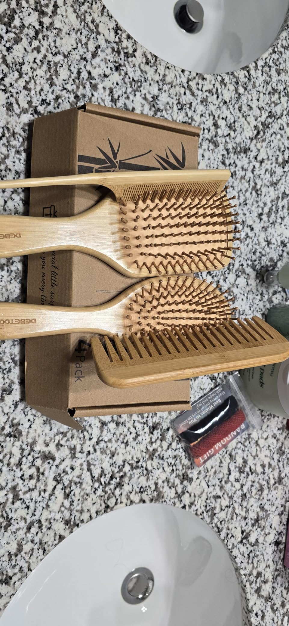 DEBETOOL Bamboo Hair Brush and Comb Set - Natural Wooden & Bamboo Brush for Hair Growth with Wide-tooth Tail Comb, Ergonomic Design for (Thick/Thin/Curly/Dry Hair) - Wooden Comb for Women Gift Kit
