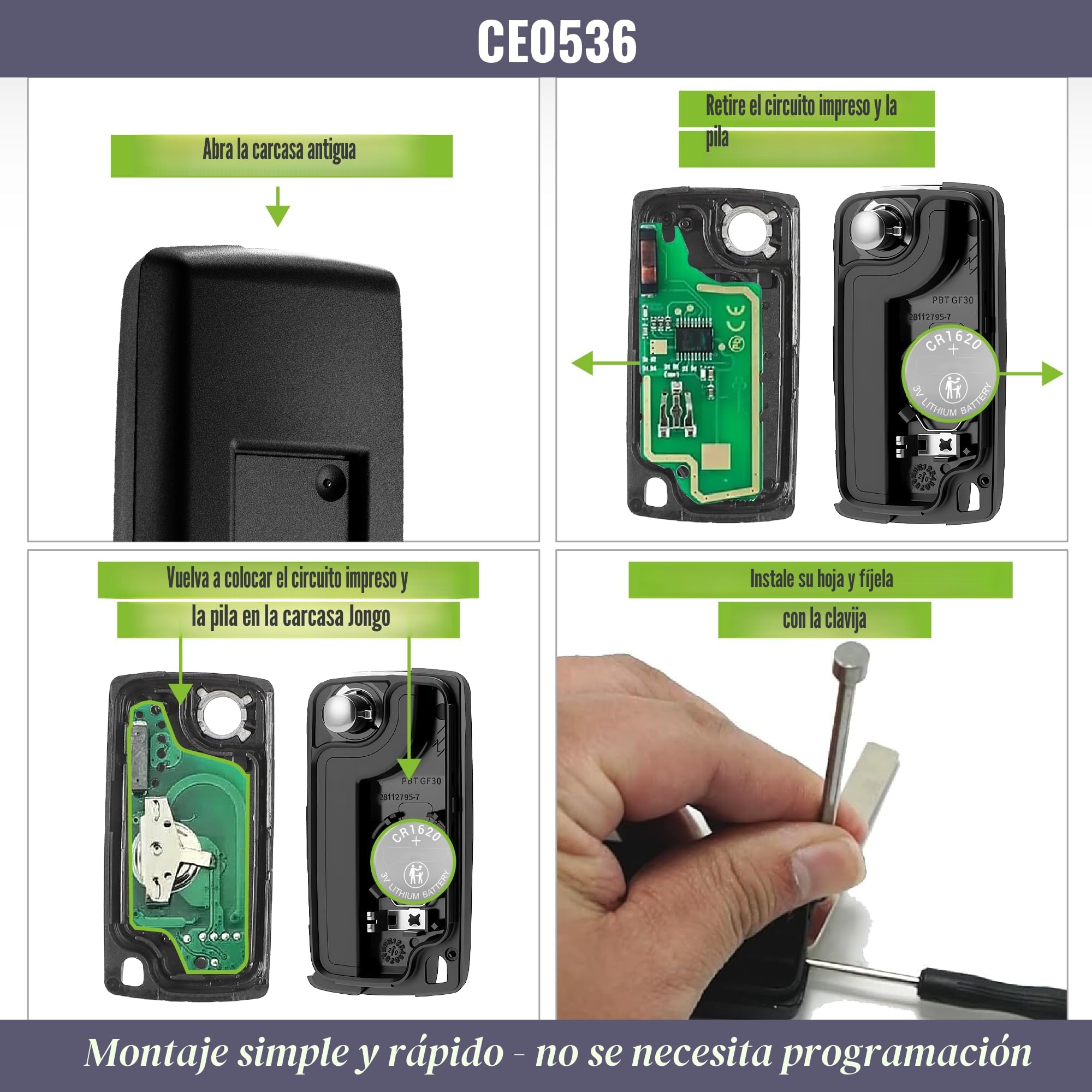 Funda Plip para Llaves Coche Mando a Distancia Compatible con Peugeot 207, 3008, 307, 308, Partner y Citroën C3, DS3, C4, Berlingo