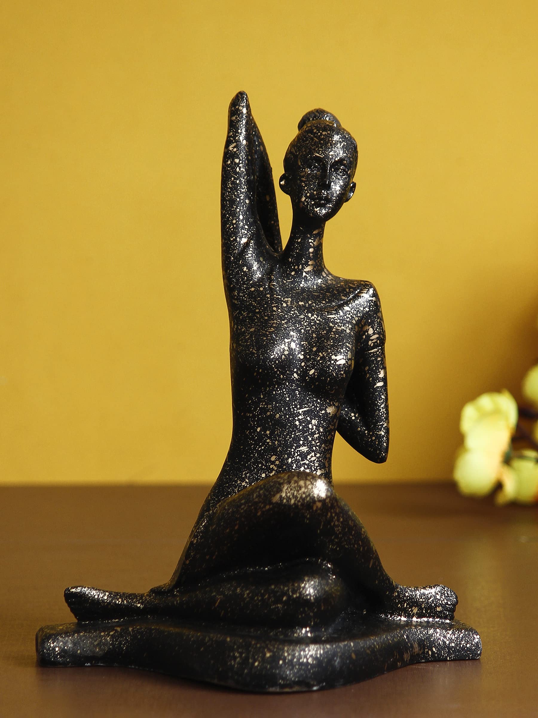 eCraftIndia Black Resin Woman in Gomukhasana Cow Face Pose | Yoga Woman Statue Showpiece for Home Decor Living Room Bedroom Office Yoga Studio | Womens Day Gift for Ladies | Birthday Gift for Women