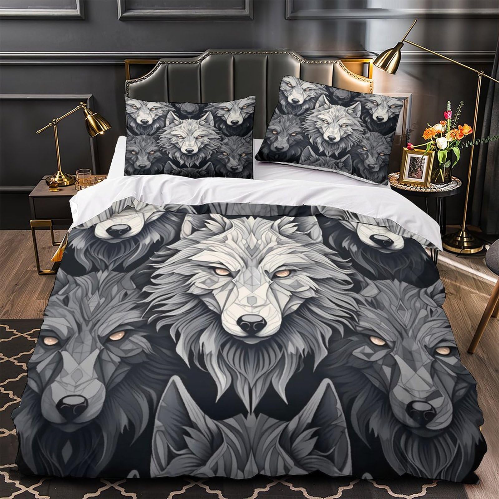 Parure de lit microfbre loup coloré avec housse de couette double 200x200cm pour adulte