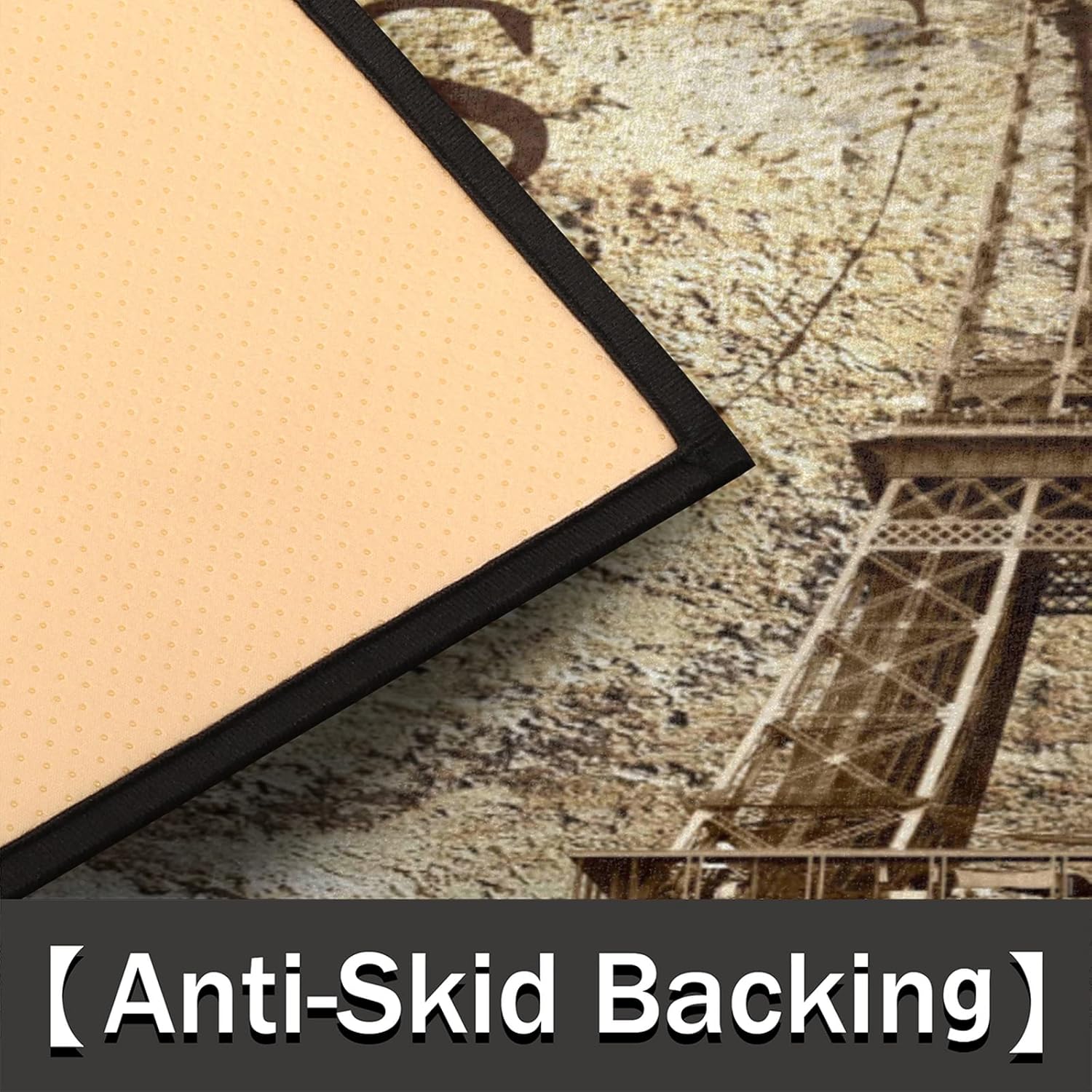 Vintage Eiffel Tower Half Round Door mat Paris France Non-Slip Soft Half Circle Area Rug Washable Durable Decor Half Moon Hearth Rugs for Floor Indoor Living Room Bedroom Kitchen Fireplace Rug