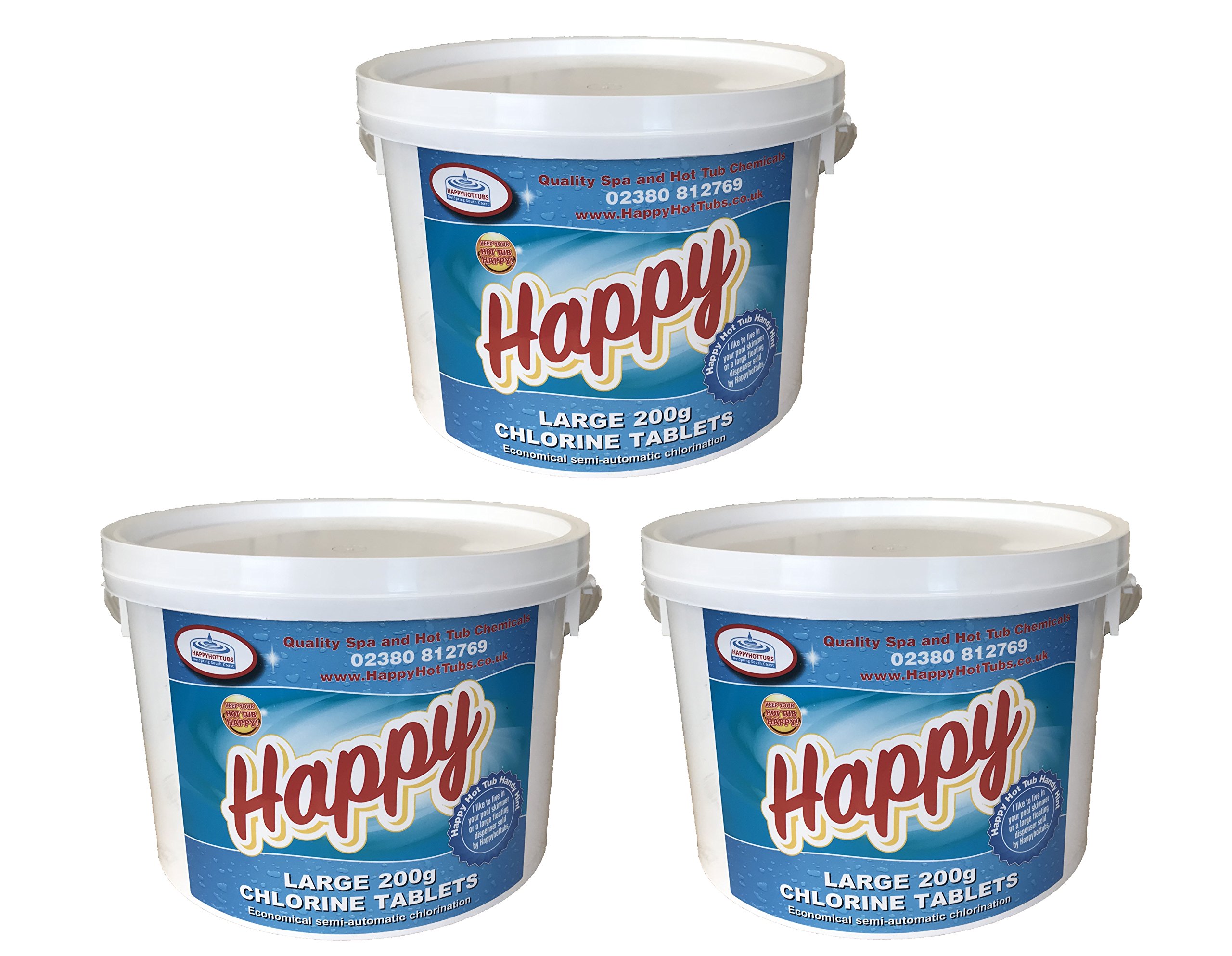Happy Chlorine Tablets 200g 2kg Swimming Pools Hot Tubs Spas (3 x 2kg)