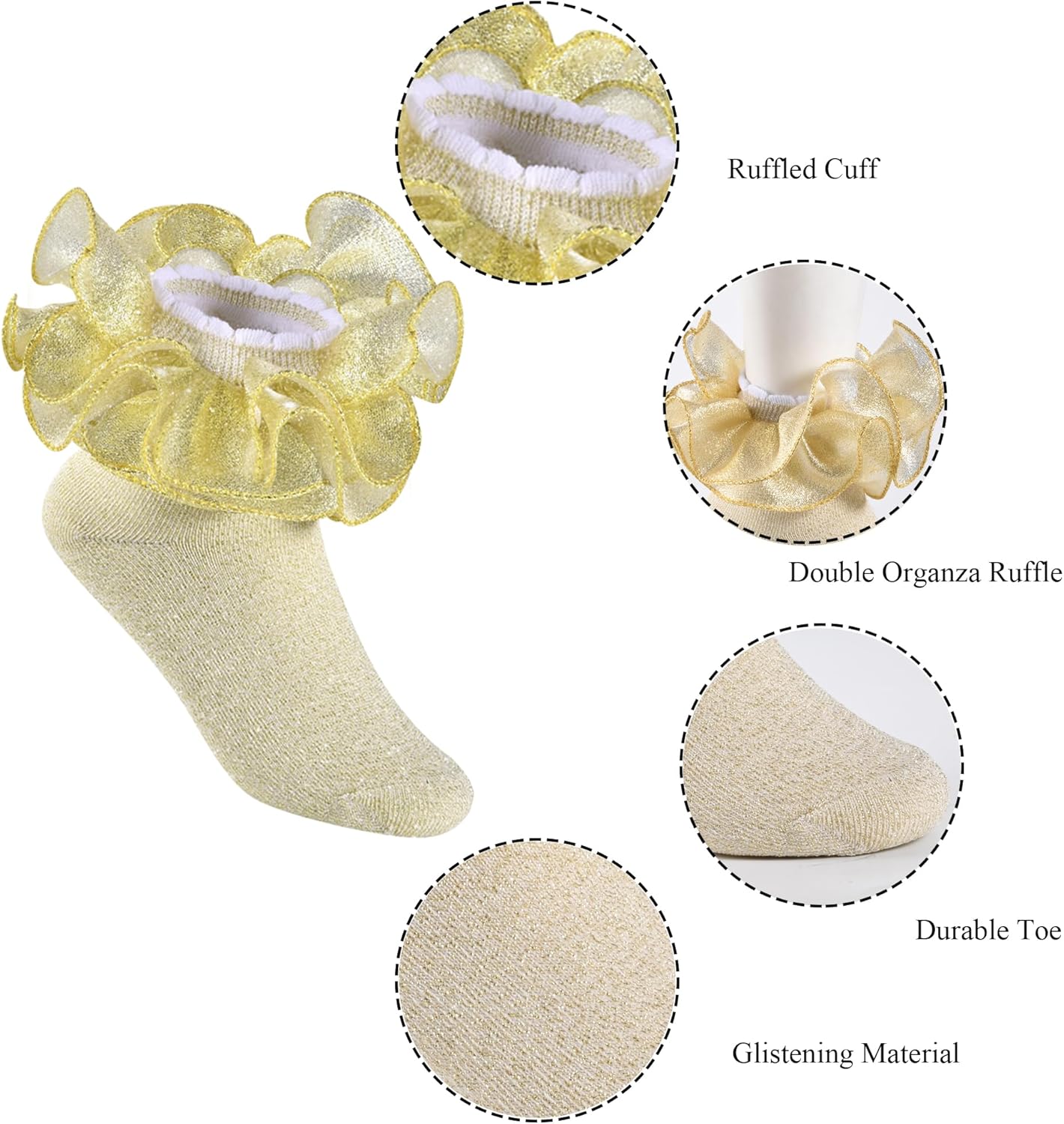 4 Pairs Girls Ruffle Socks Big and Shimmering Lace Sock Ruffled Dress Socks for Girl Toddler - Image 4