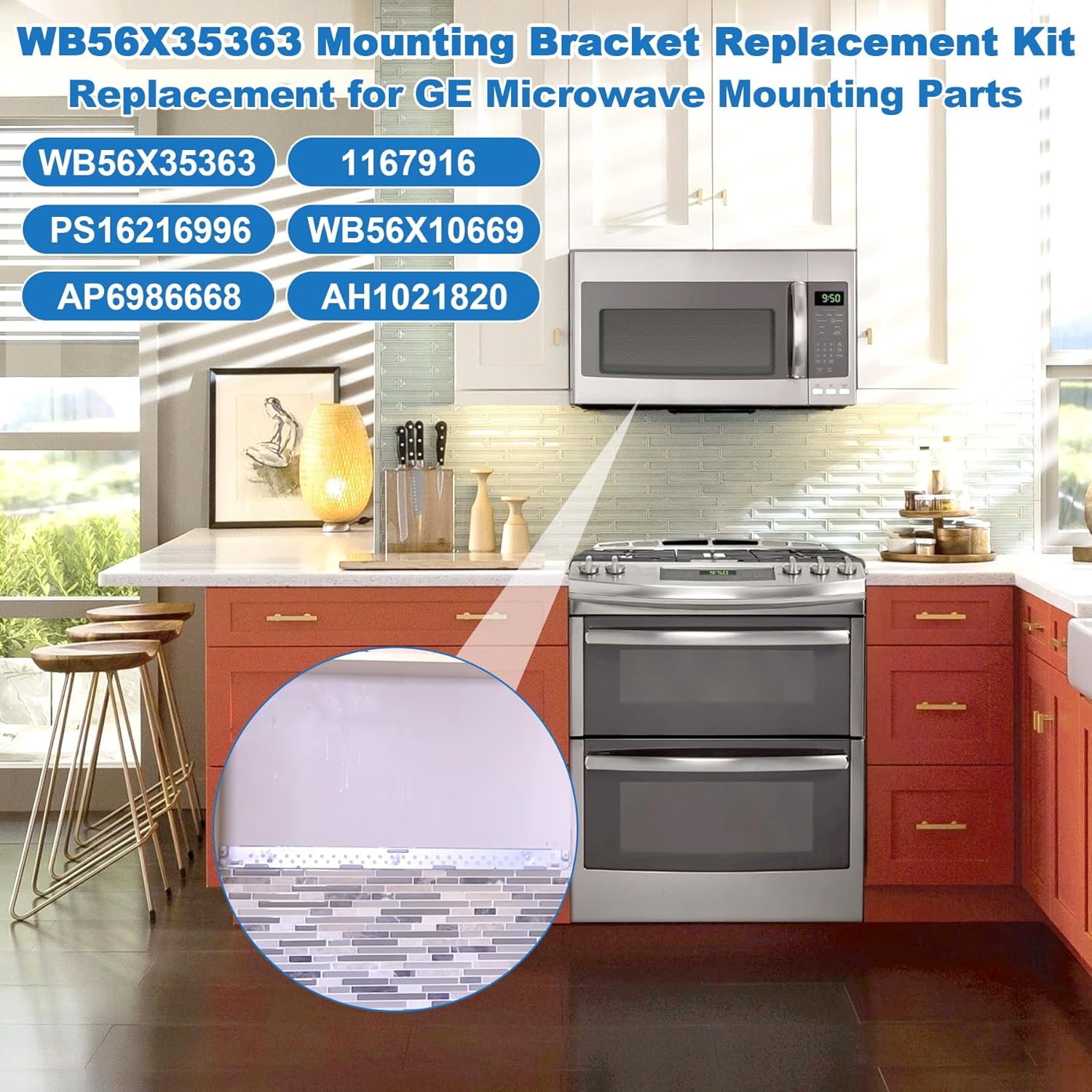 BigHead WB56X35363 Microwave Mounting Bracket Assembly Replacement for GE Microwave Oven | Includes Column Level & WB02X35527 Screws | Replaces AP6986668 PS16216996 WB56X10669