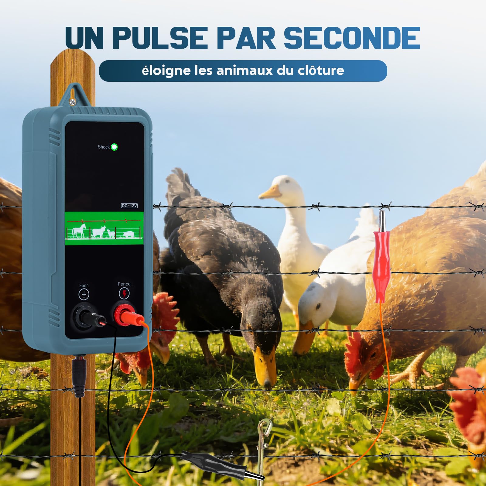 Electrificador de Valla Eléctrica 8KM,1.0 Joule 10KV, Valla Eléctrica Para Animales con Alimentación Corriente Eléctrica/Batería/Solar Para Protección Animal y Disuasión de los Depredadores