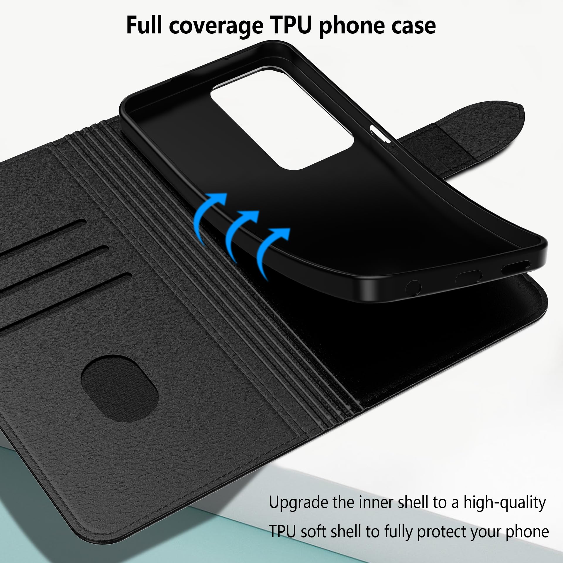 Aiziki Custodia per Oppo A80 5G +1 Vetro Temperato, Copertura Protettiva in Pelle PU Premium, Pieghevole, Aspirazione Magnetica, Prevenzione Delle Cadute, Carta Fessura - Nero
