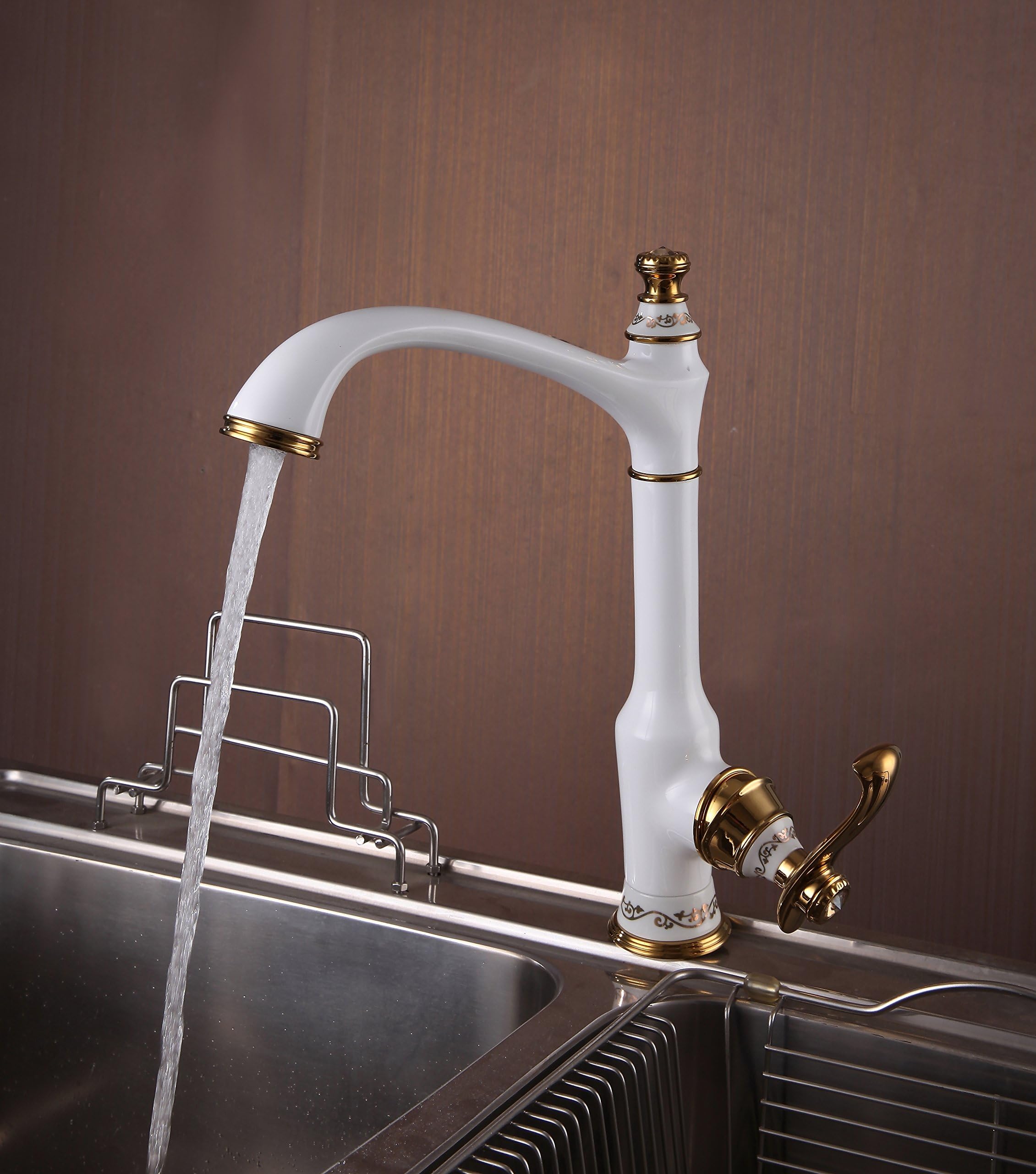 360 Degrees Kitchen Faucet Single Hole,Material Brass White Paint And Ti-PVD