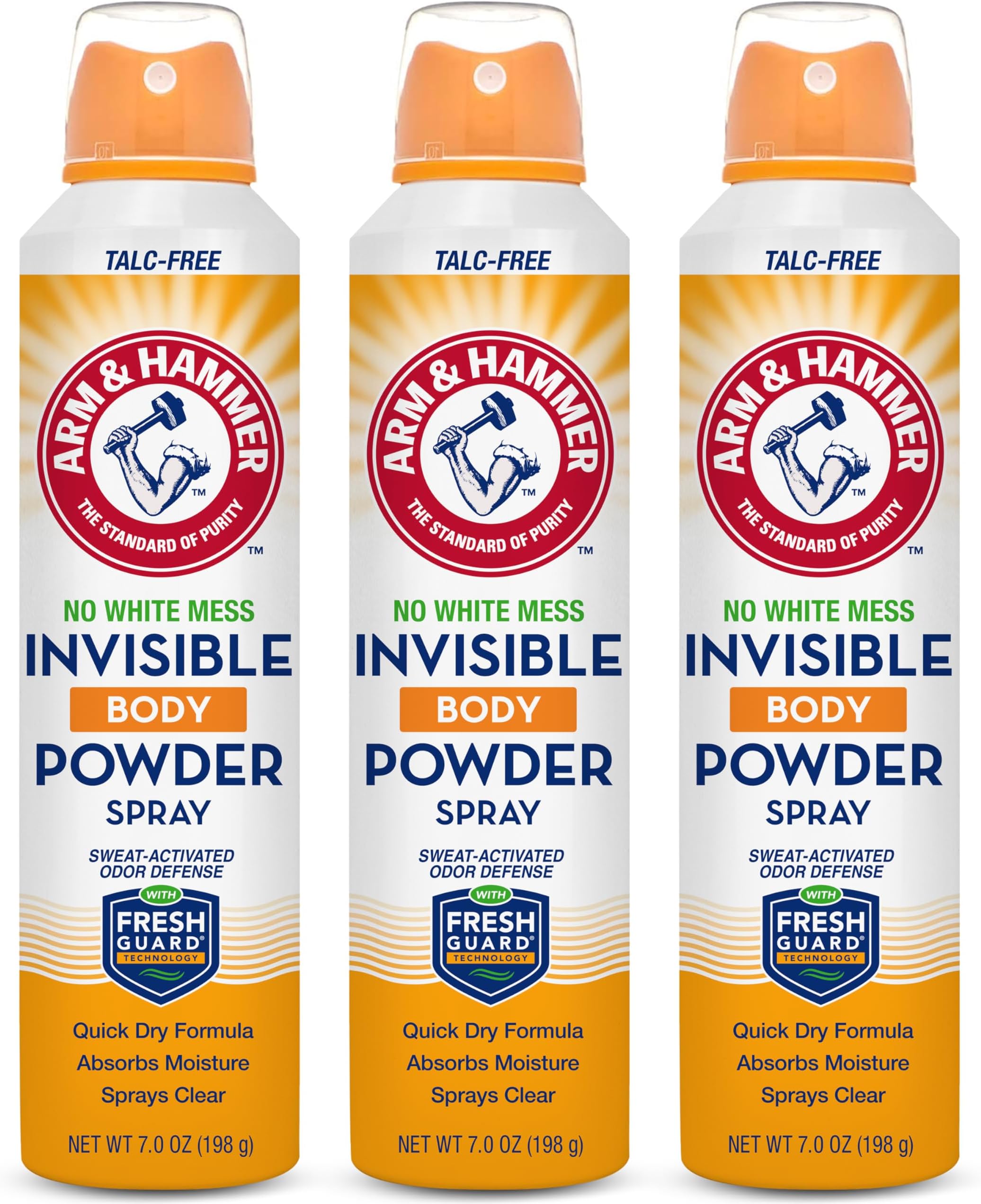 Arm & Hammer Invisible Body Powder Spray, Clear Talc-Free Body Odor & Sweat Control For Men & Women, Spray Body Powder For Women And Men, Arm And Hammer Body Spray Powder, 7 Oz (3 Pack)