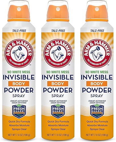 Arm & Hammer Invisible Body Powder Spray, Clear Talc-Free Body Odor & Sweat Control For Men & Women, Spray Body Powder For Women And Men, Arm And Hammer Body Spray Powder, 7 Oz (3 Pack)