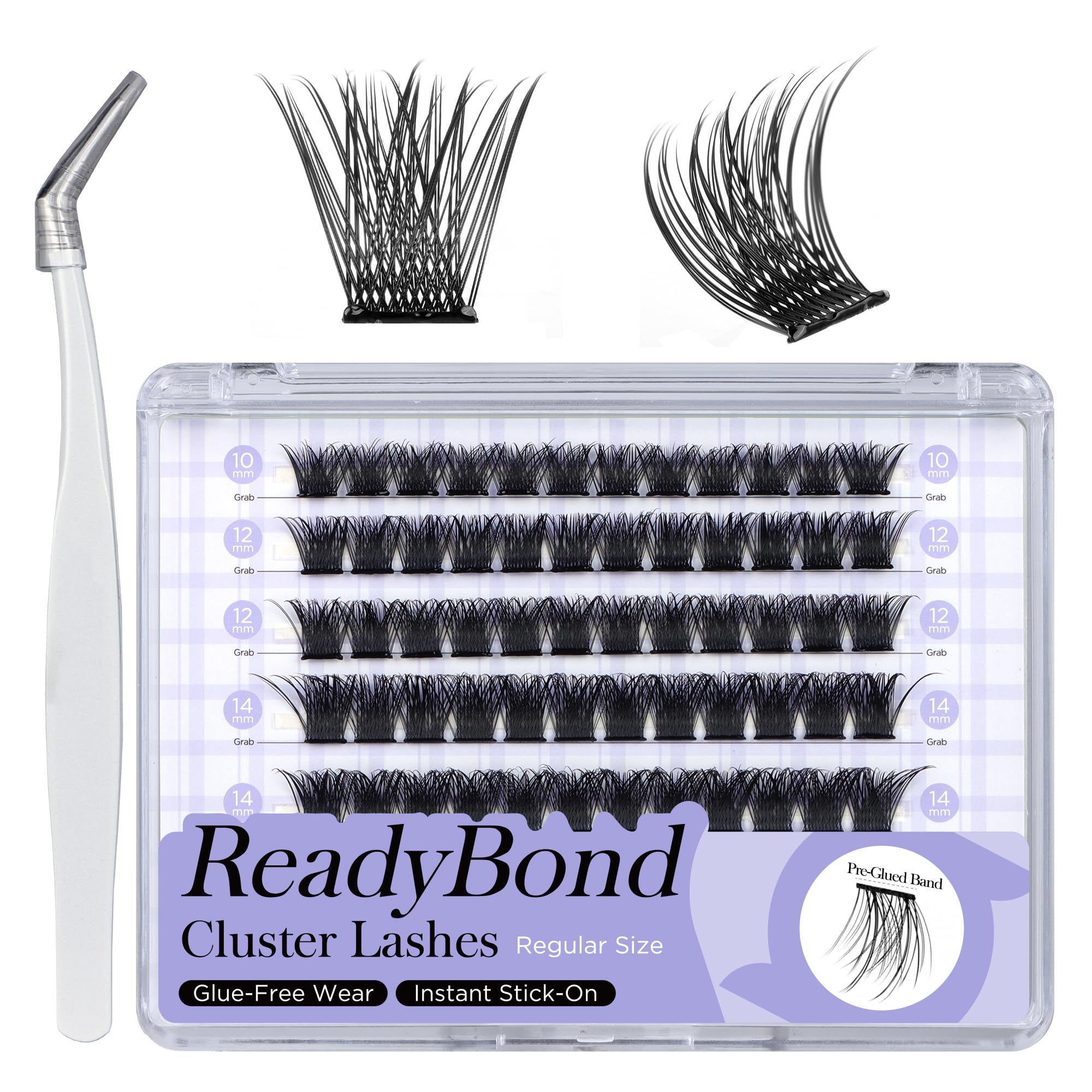 WINKGIGGLE Self Adhesive Eyelashes Clusters, Pre Glued Lashes Cluster With Tweezer Kits Press On Lashes No Glue No Remover Needed Cluster Lashes for Beginners