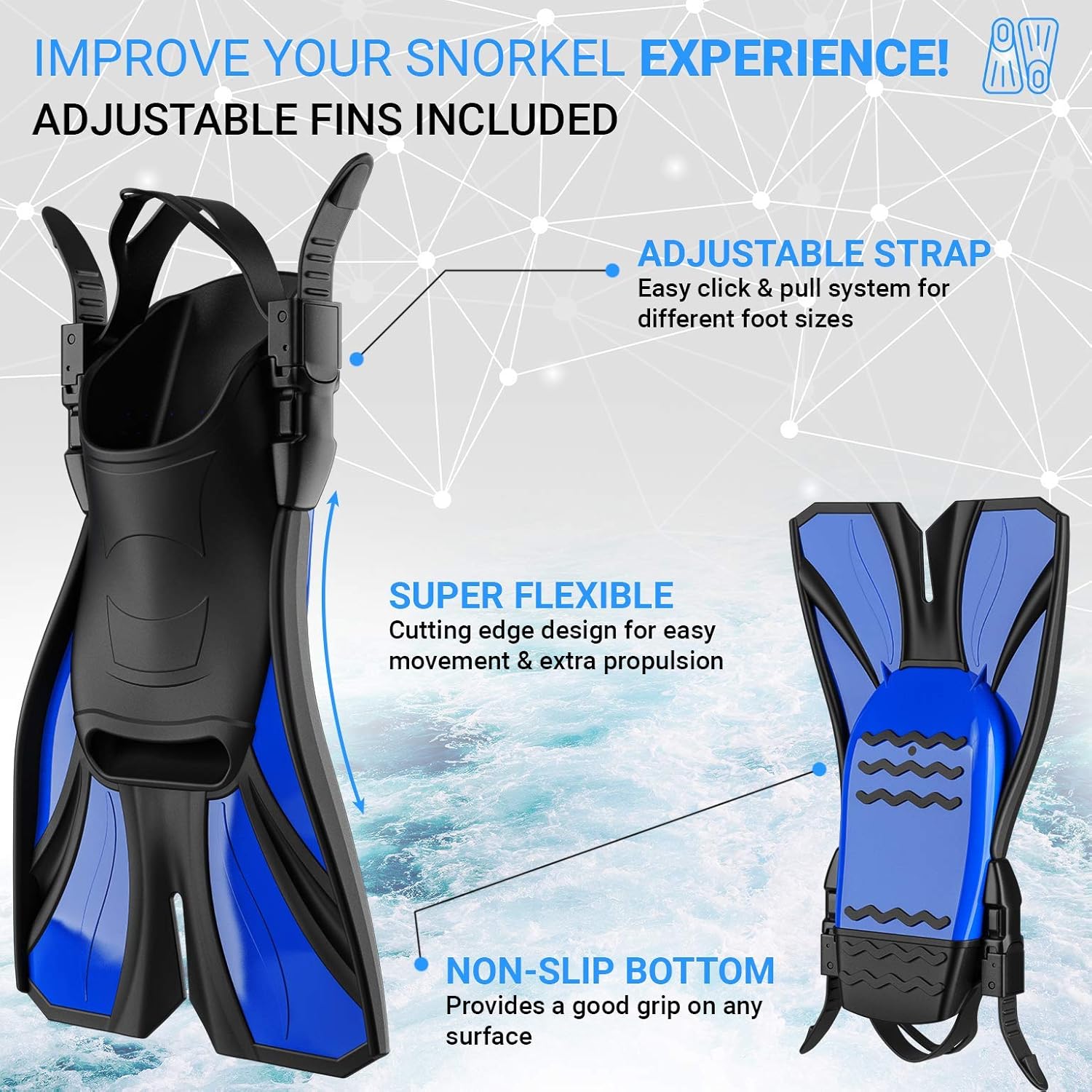 COZIA DESIGN Snorkel Set Adult - Full Face Snorkel Mask and Adjustable Swim Fins, 180° Panoramic View Scuba Mask, Anti Fog and Anti Leak Snorkeling Gear : Sports & Outdoors