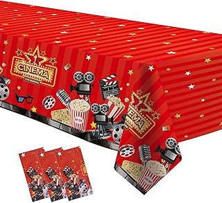 Movie Night Party Tablecloths Supplies, Disposable Movie Party Decorations Table Cover, Red Carpet Awards Ceremony Theme Birthday Table Cloths, 3 Pack, 54in x 108in