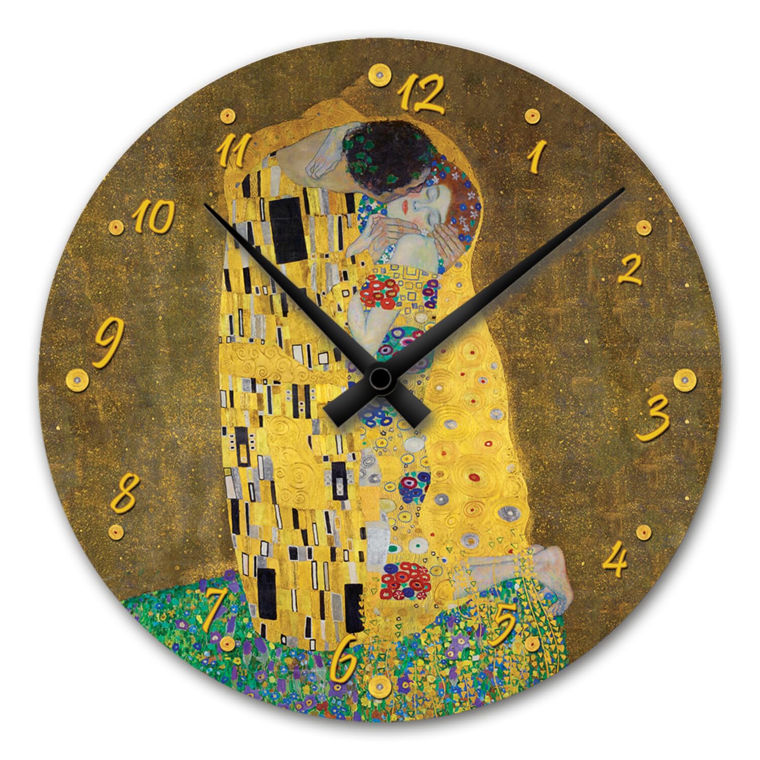 Giallobus - Reloj de línea Basic - Gustav Klimt - El Beso - Madera de MDF - Basic 30x30 - Mecanismo silencioso - Listo para Colgar - Modernos