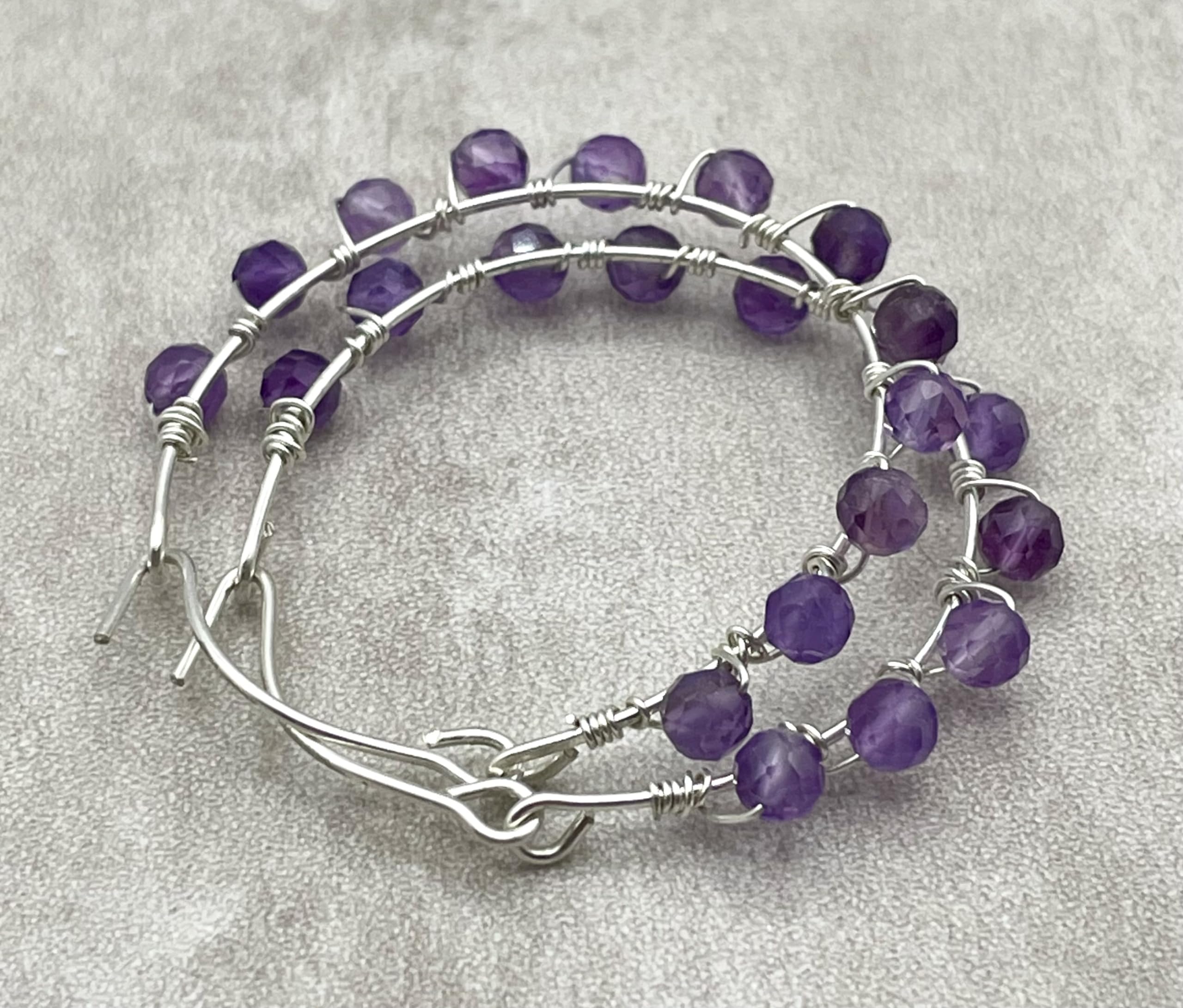 Orecchini con Ametista Viola e Cerchi in Argento 925, Gioielli Artigianali, Bijoux Fatti a Mano, Regalo per Lei