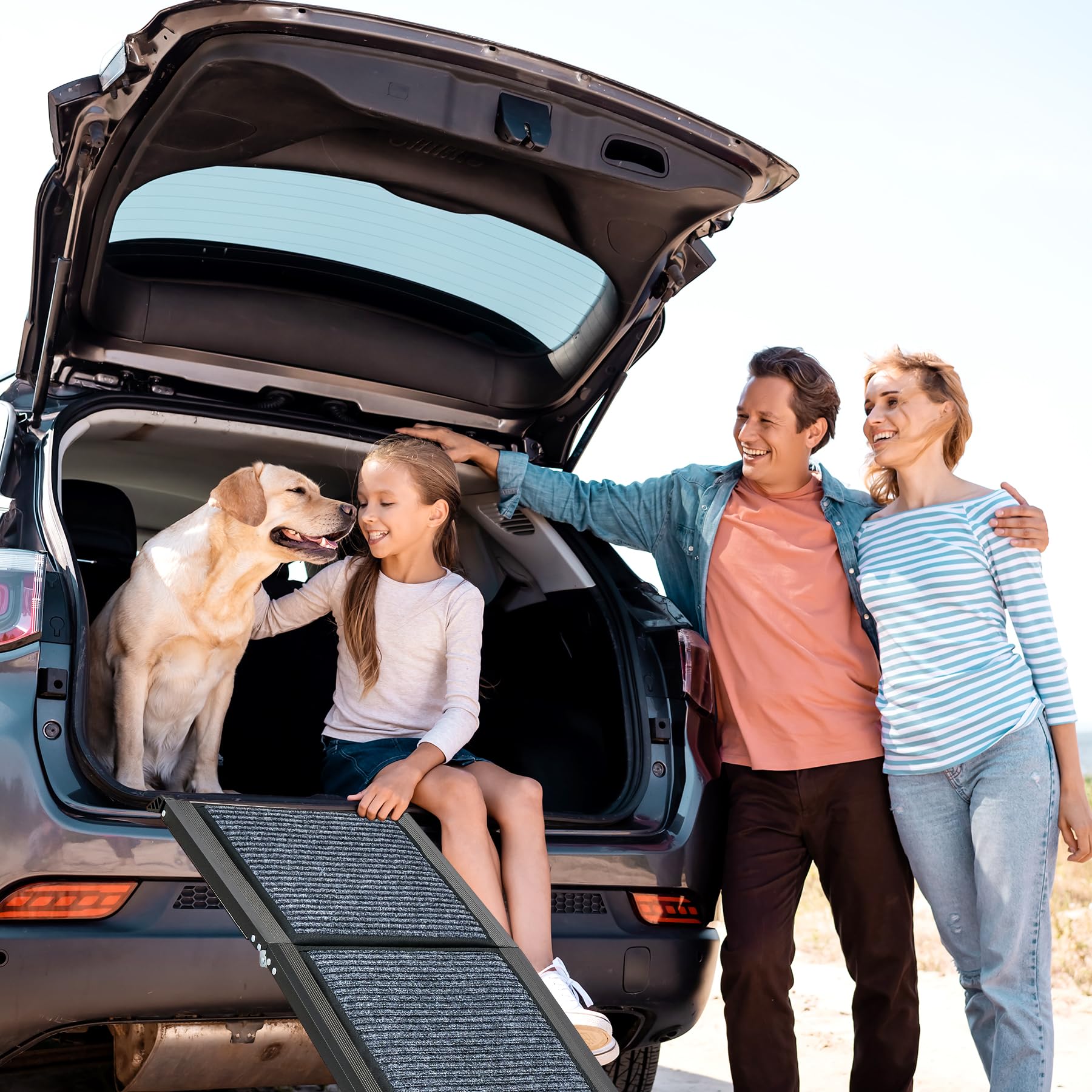 CO-Z 160×44 cm Rampe pour Chien Voiture Pliable Capacité 90 kg Surface Antidérapante Escalier Rampe D'accès Voiture pour Chiens Portable pour Animaux Grand Chien Chat Intérieure Extérieure