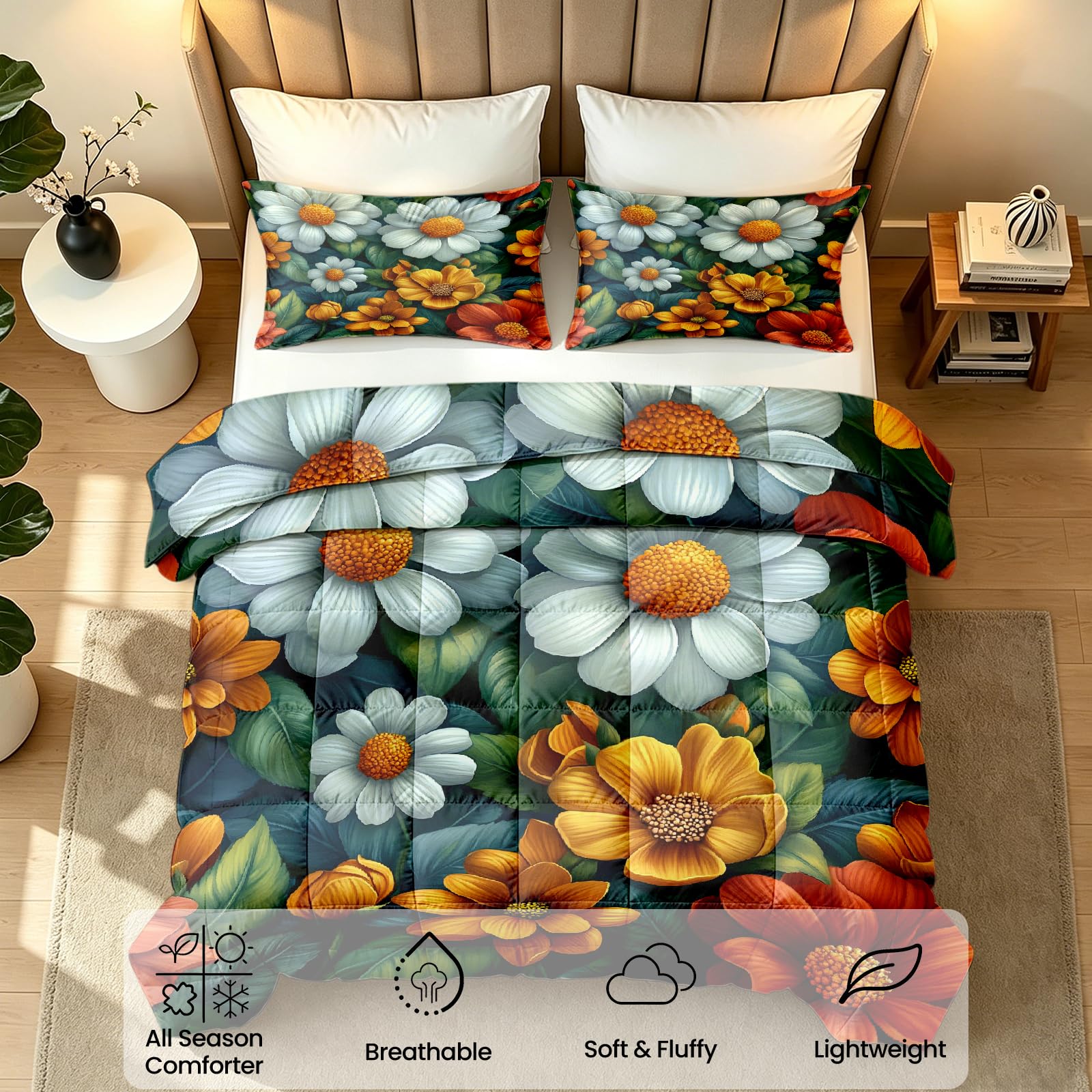 Juego de Funda nórdica Individual sin Funda con Estampado Floral de Margaritas para Todas Las Estaciones, 135x200cm