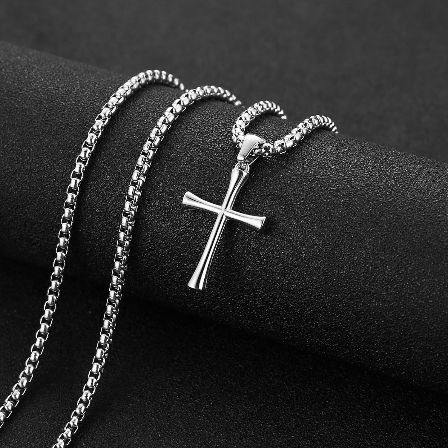 HZMAN Simple Cross Necklace for Women Stainless Steel Gold/Silver Cross Pendant Necklace for Men Box Chain 22+2 Inch - Image 4