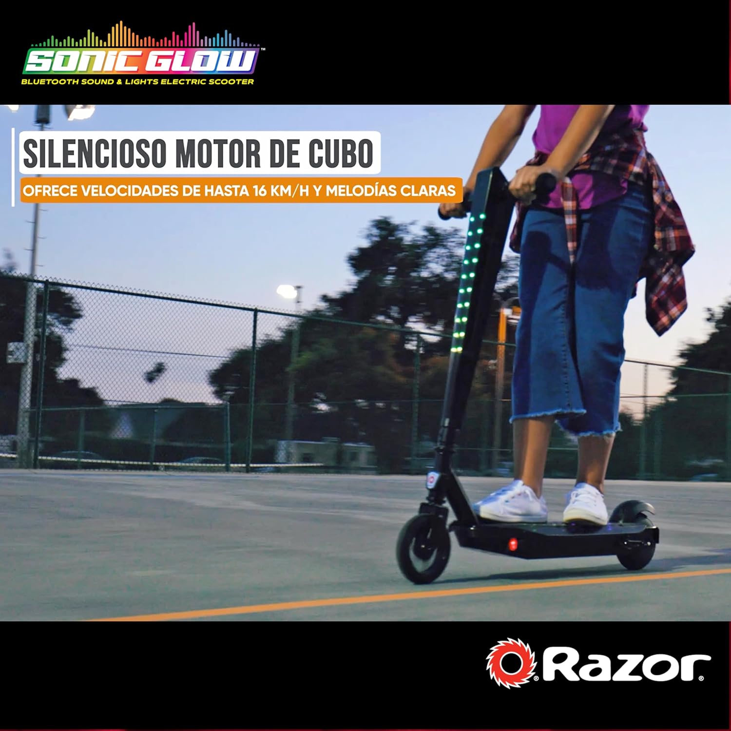 Razor Sonic Glow Black Electric Scooter with LED Lights and Bluetooth Wireless Speaker, (13112110)