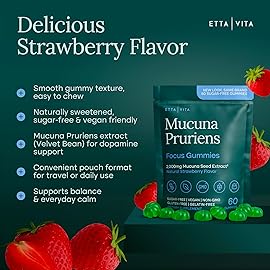 Dopamine Supplement - Sugar-Free Mucuna Pruriens Gummies (2g/serving) Energy & Focus Gummies - Potent Mucuna Pruriens Extract Supplement for Calm Mood and Motivation, Vegan, Non-GMO, Gluten-Free, 60ct