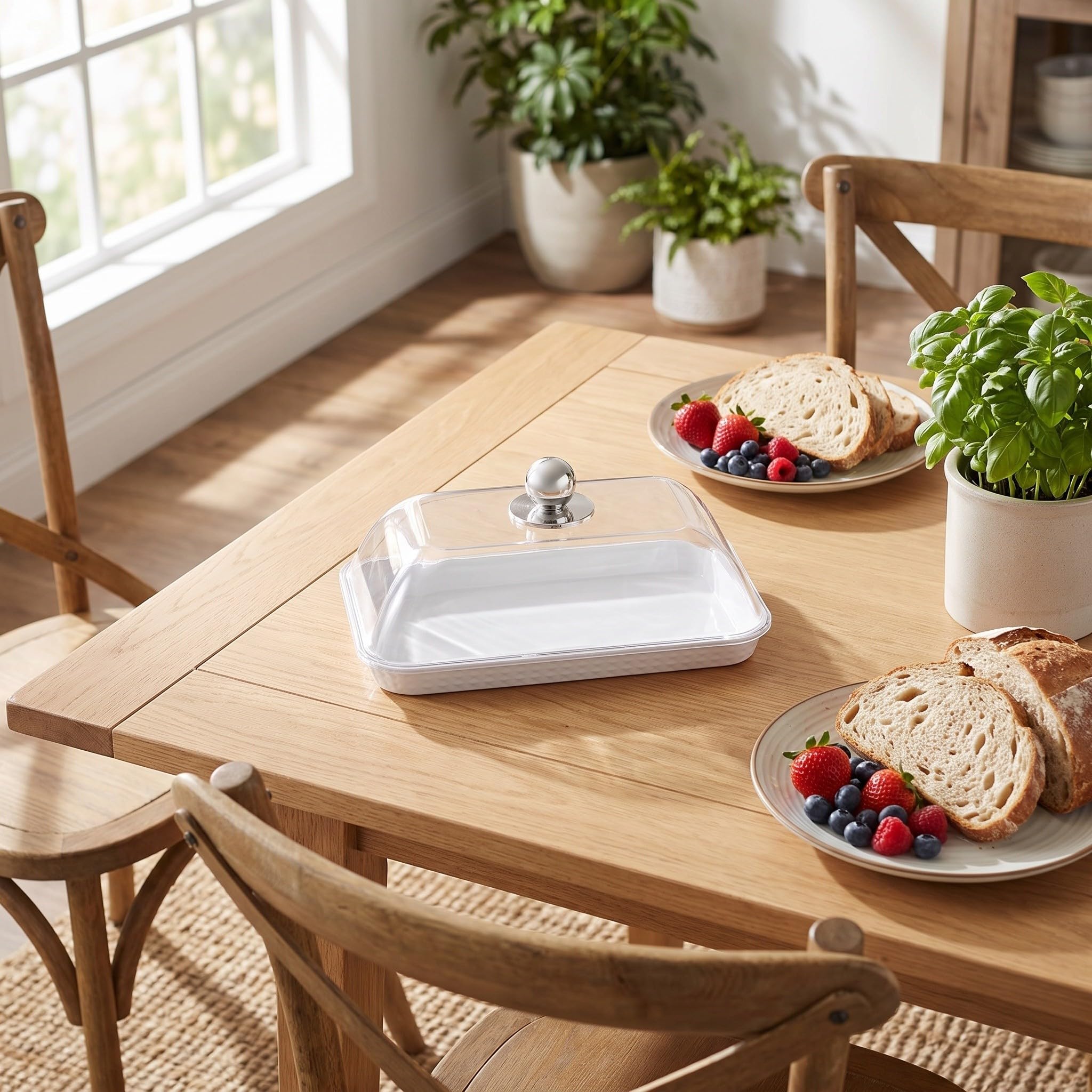 Gatuida Plato para pastel con tapa, soporte rectangular transparente para