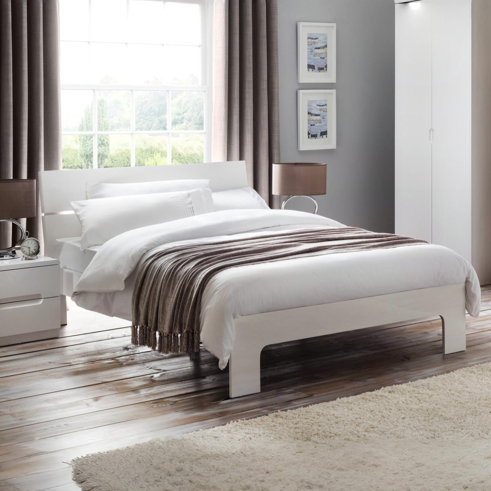 Julian Bowen Manhattan Bed, King, High Gloss, White - W158 x D216cm
