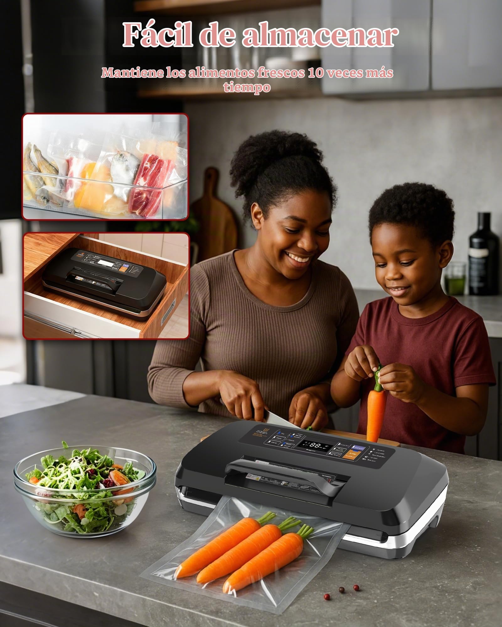Aparato 12 en 1 con Doble Soldadura: Envasadora al Vacío Doméstica y Profesional para Alimentos de 95 kPa – Incluye Easy-Lock, Cortador de Film, Bandeja Desmontable para Conservación de Larga Duración