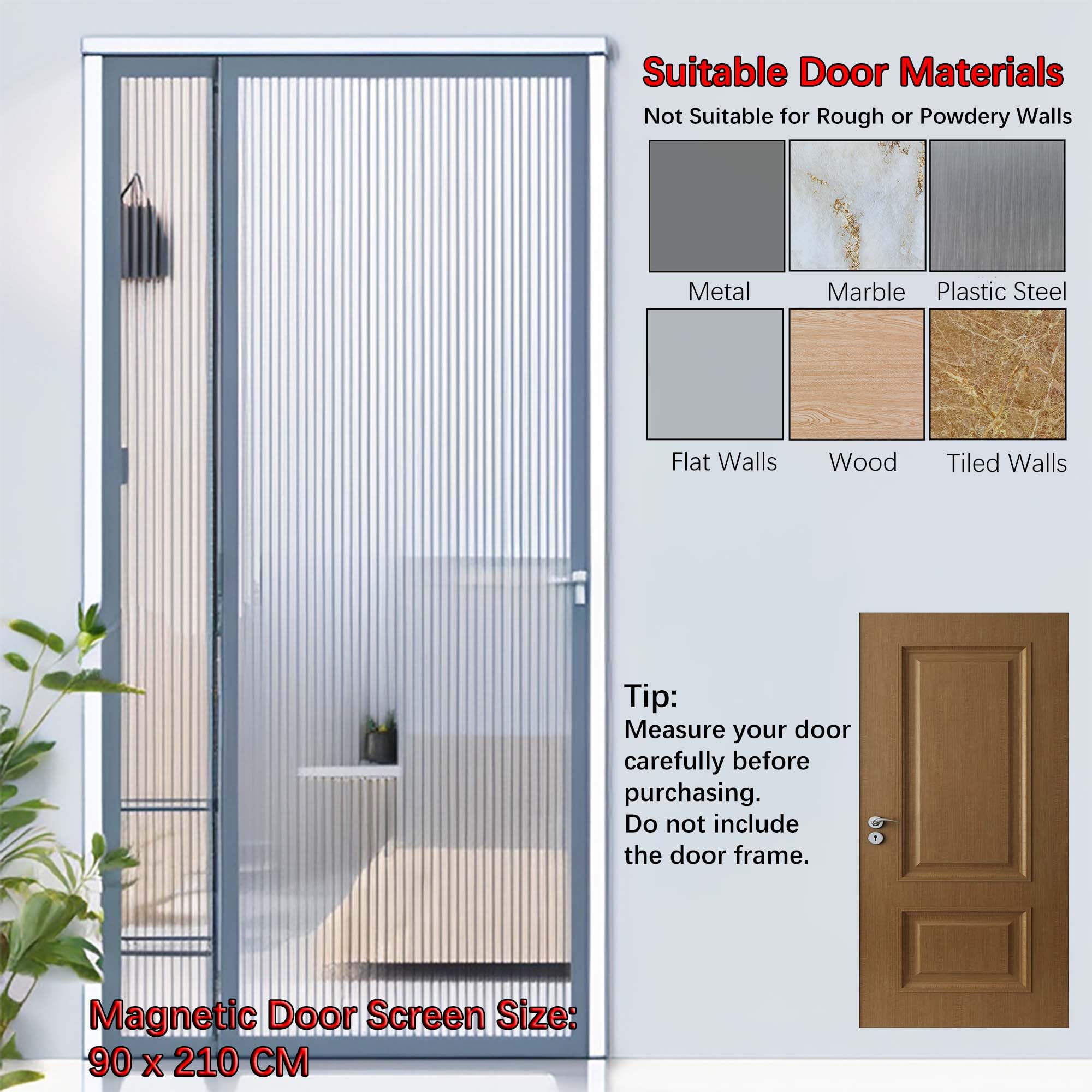 PHOGARY Mosquitera para puerta de balcón o terraza, protección magnética contra insectos 90x210cm sin perforación, cortina con cierre automático, Gris