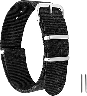 Nylon Watch Straps, Nylon Straps for Men/Women Replacement Military 4 Rings Watch Bands Adjustable Wrist Straps with Silver Metal Buckle 18mm/20mm/22mm Lug Width