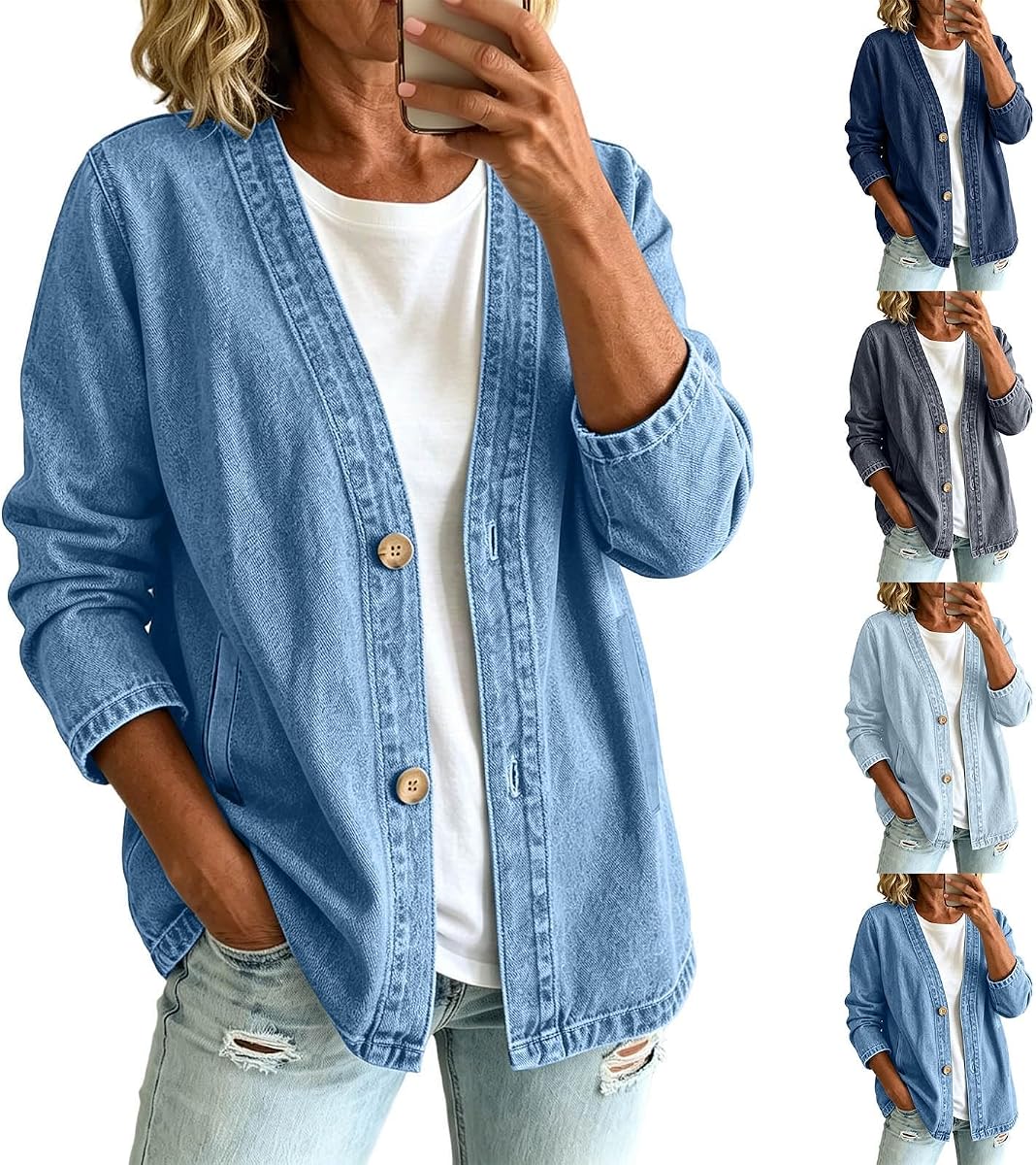 Lightweight Denim Jacket for Women Button Front Stretch Cardigan Coat | Relaxed Fit Lightweight Casual Long Sleeve Outfits