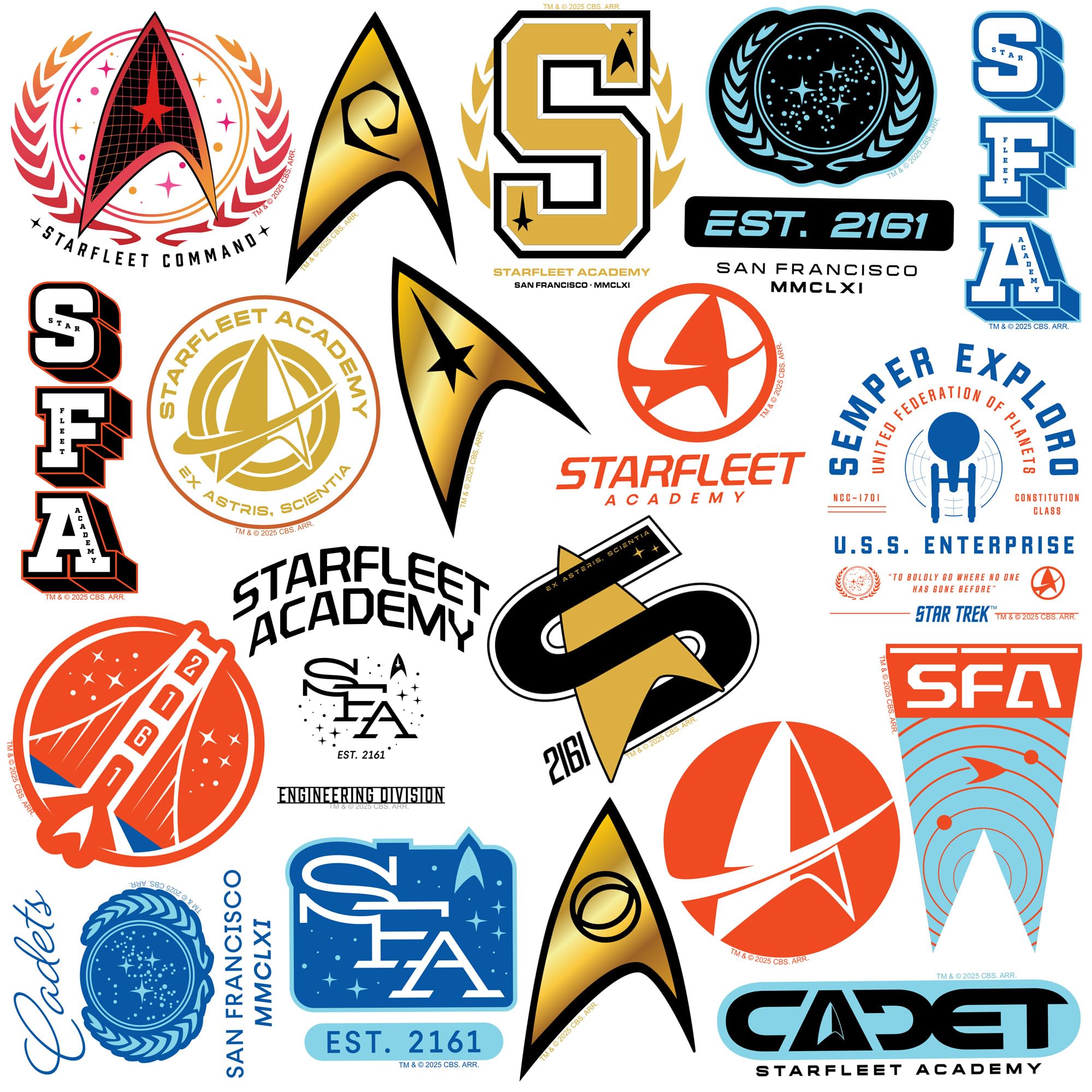 Star Trek Starfleet Academy 50 ct grandi adesivi in vinile fustellati – Adesivi premium per interni ed esterni per laptop, bottiglia d'acqua, tablet, skateboard e altro