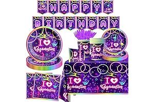 Gymnastics Birthday Party Decorations-142Pcs Neno Gymnastics Tableware Set Purple I Love Gymnastics...