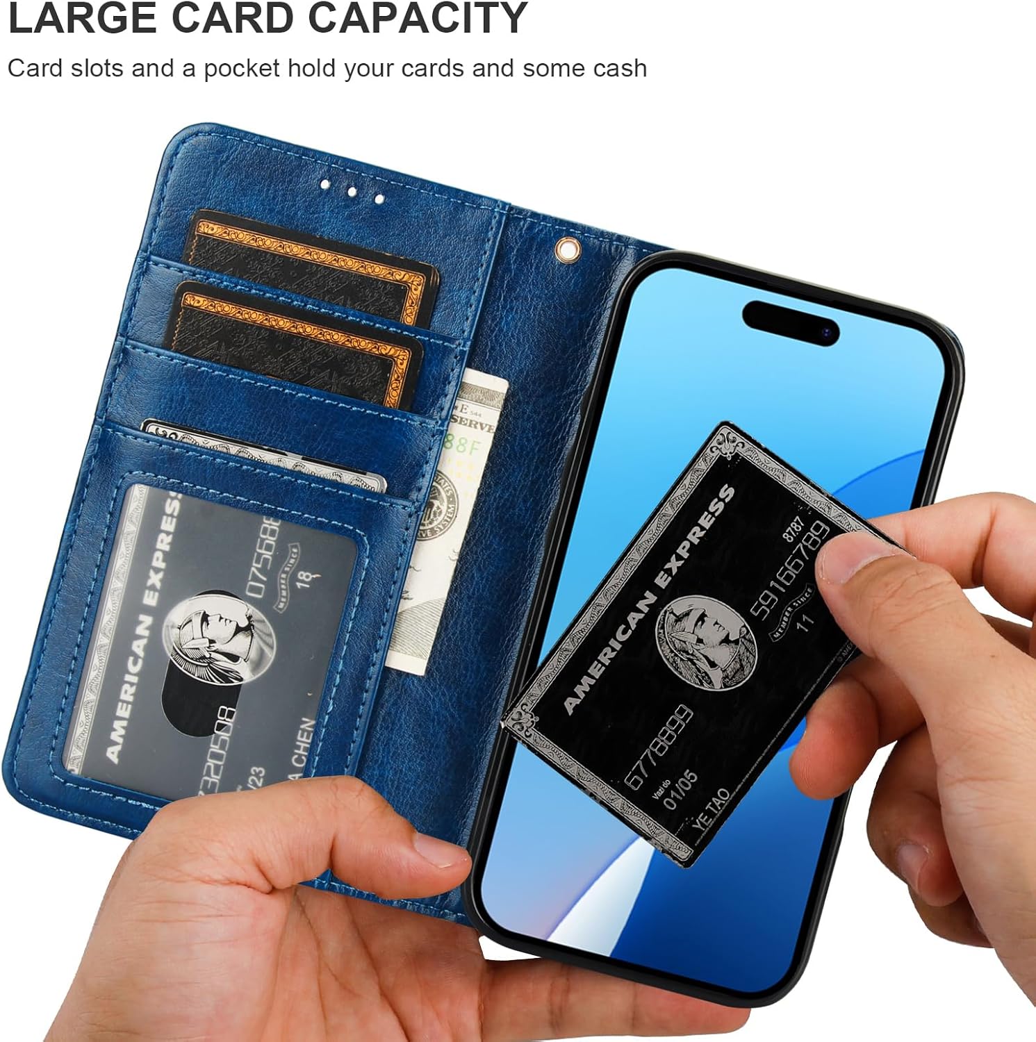 Bocasal Detachable Wallet Case for iPhone 16 Pro RFID Blocking Card Slots Holder Premium PU Leather Magnetic Kickstand Shockproof Wrist Strap Removable Flip Protective Cover 5G 6.3 inch (Blue)