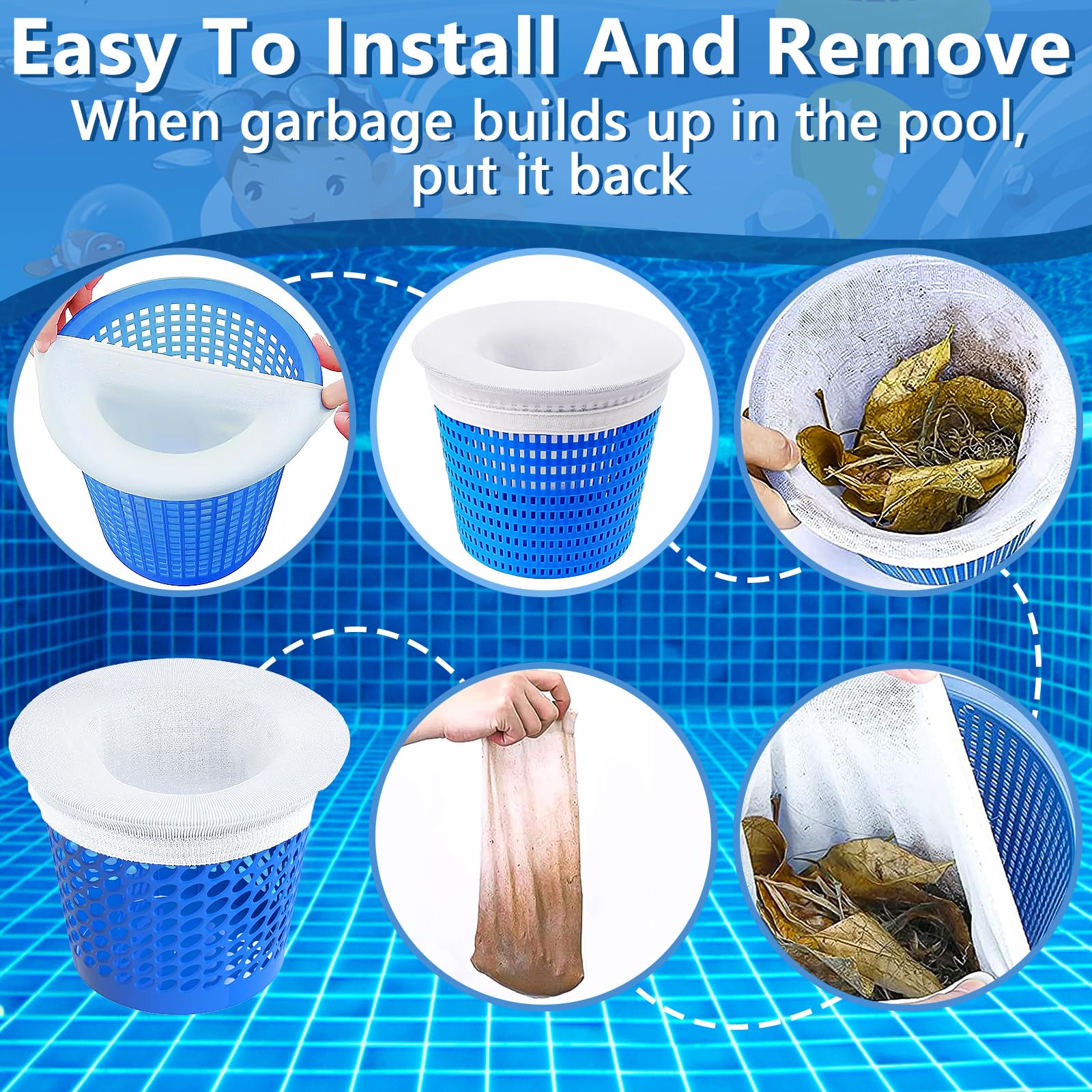 Chaussettes De Skimmer Pour Piscine - Lot De 20 - Nylon Fin Réutilisable - Filtre Feuilles, Cheveux, Saletés - Compatible Plupart Skimmers - 5