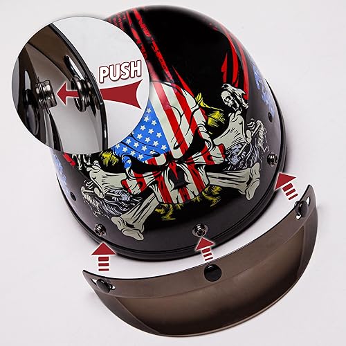 Miniatura 3 de Cartman Cruiser Scooter Casco de media cara para motocicleta, gráficos de calavera de bandera estadounidense, aprobado por DOT para bicicleta,