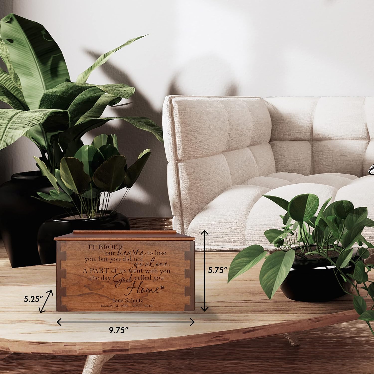 LifeSong Milestones Medium Cremation Urns for Human Ashes Adult Female Dovetail Custom Urns for Ashes Adult Male Wooden Memorial Gifts for Loss of Loved One - Image 4