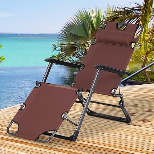 Miniatura 2 de Outsunny Tumbona plegable para exterior, silla de bronceado 2 en 1 con almohada y bolsillo, silla de piscina ajustable para playa, patio, césped,