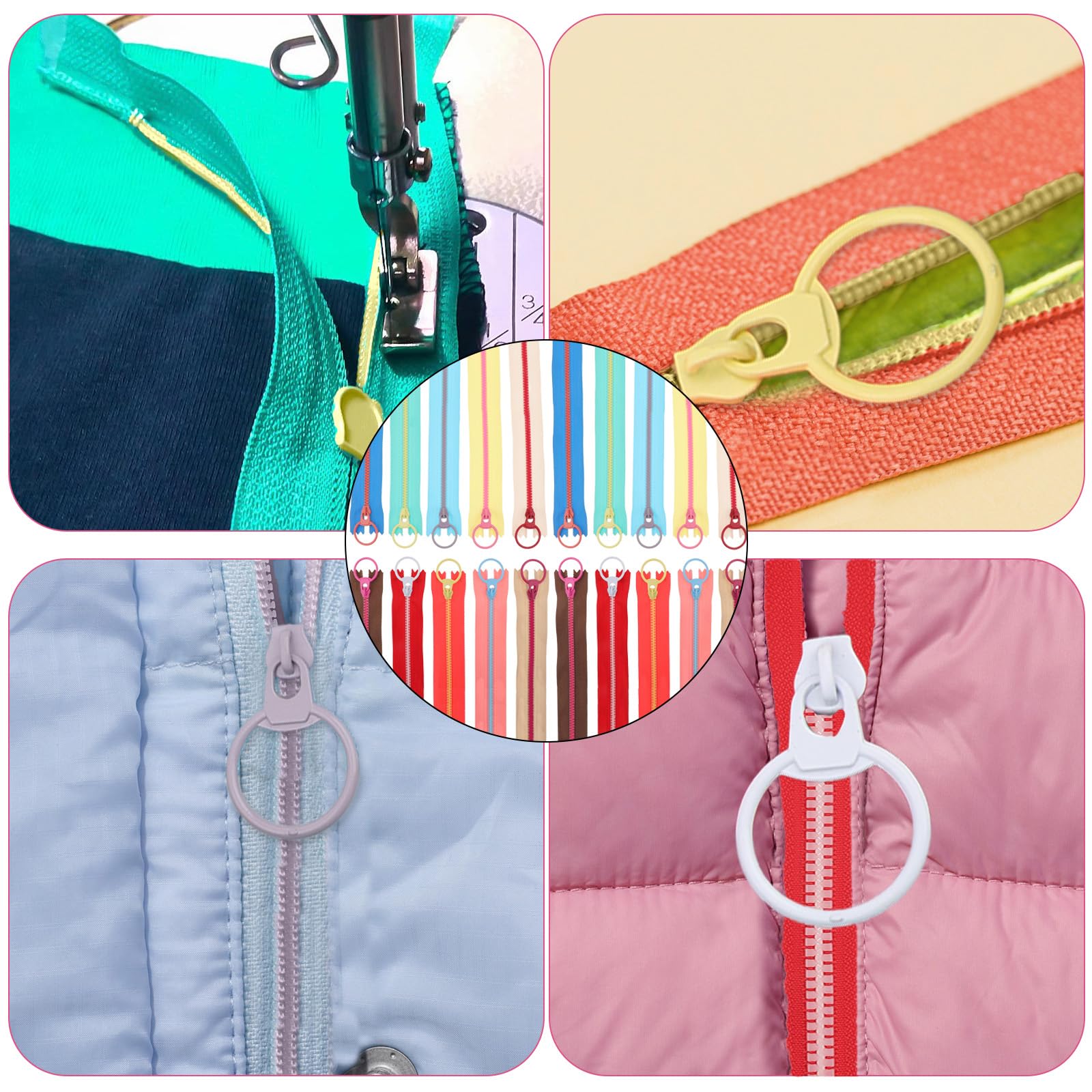 Bewudy 20 Stück Bunt Harz Reißverschlüsse, 10 Farben Nylon Reißverschluss Set Coil Reißverschluss mit Metall-Ring zum Nähen Basteln, 23 cm Kunstharz Nähreißverschlüsse für Nähbegeisterte DIY Kleidung