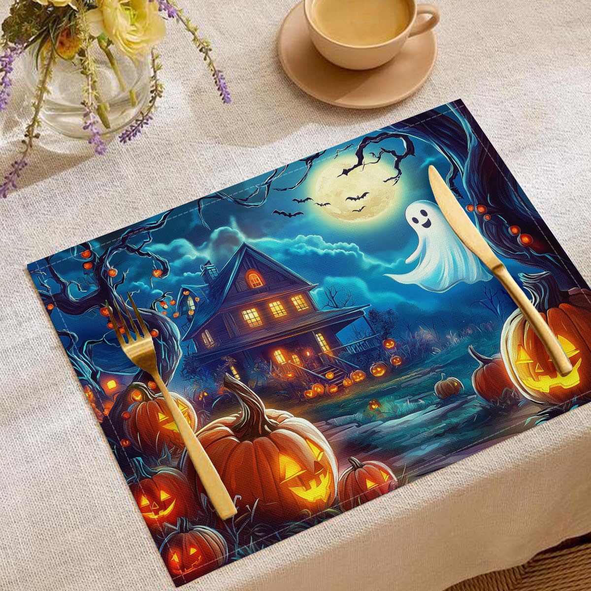 Sets de table Halloween 30 x 45 cm lavables motif citrouille pour table cuisine