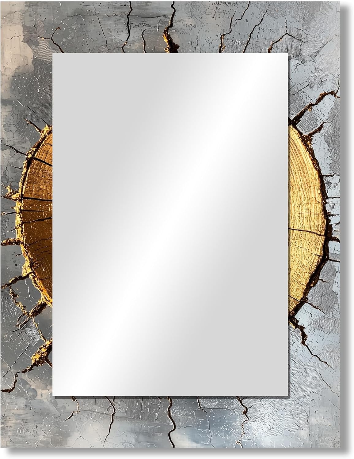 DesignQ - Abstract Design in Golden Wood Grain III - Gold Framed Rectangle Mirror - Forest Bathroom Vanity Mirror Wall Art Print on Metal, 30" W x 40" H