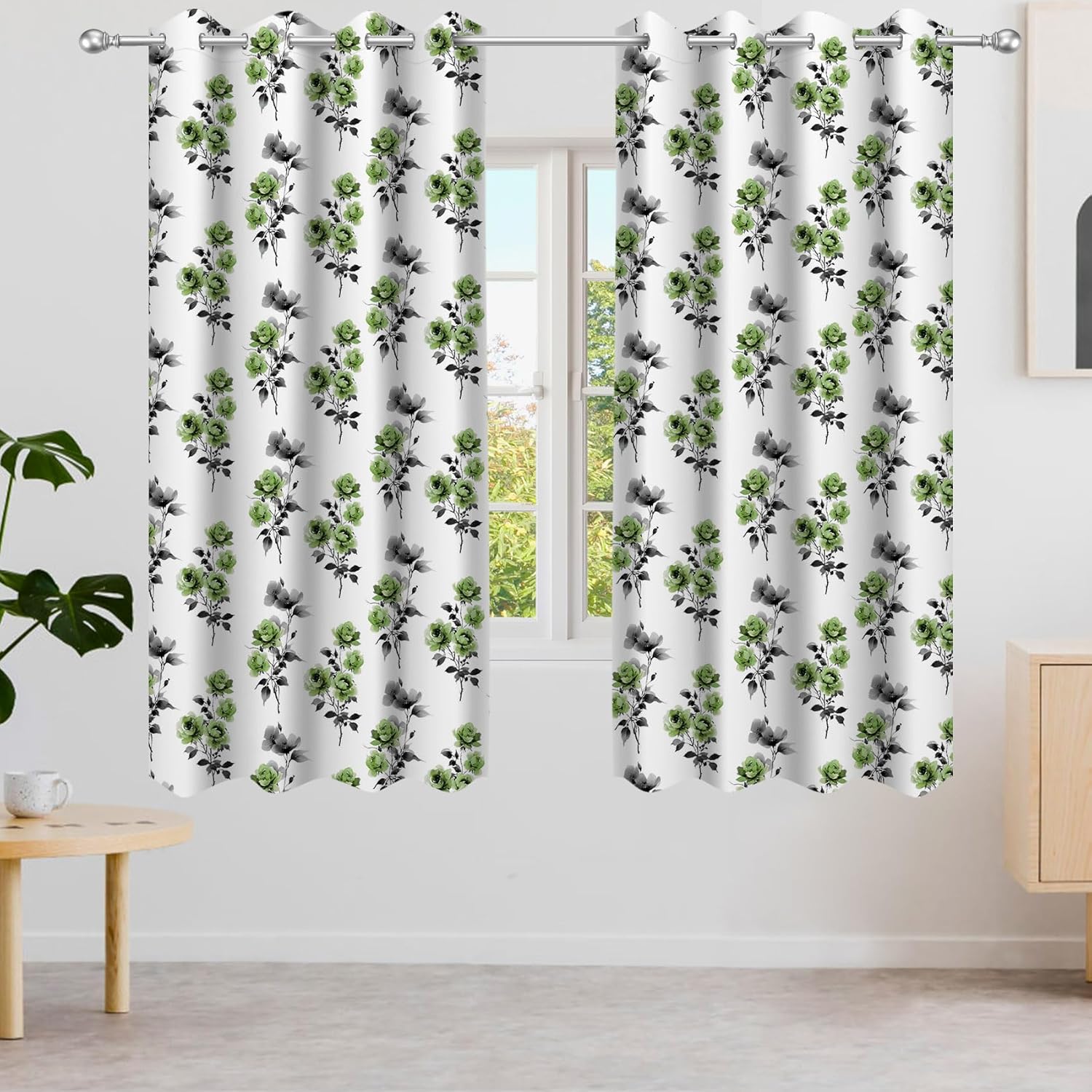 Blue Floral Blackout Curtains 2 Panels Botanical Flower Window Curtains for Bedroom Living Room Farmhouse Room Darkening Drapes Grommet Top, 42 x 84 Inch