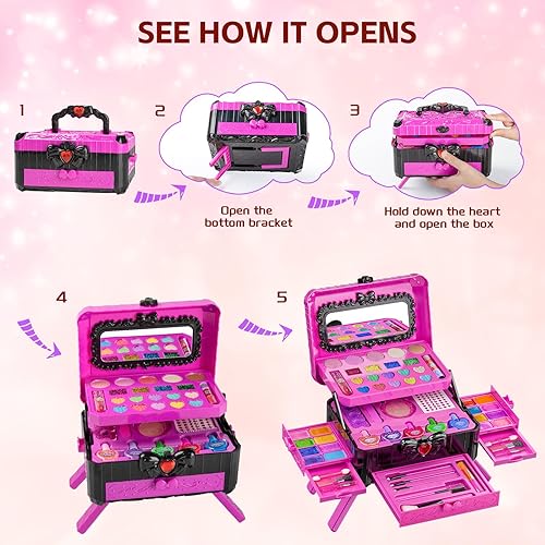 Miniatura 5 de Juegos de maquillaje para niñas  Juguetes de maquillaje lavables para niños pequeños con espejo, tocador con soporte, kits de maquillaje para niños