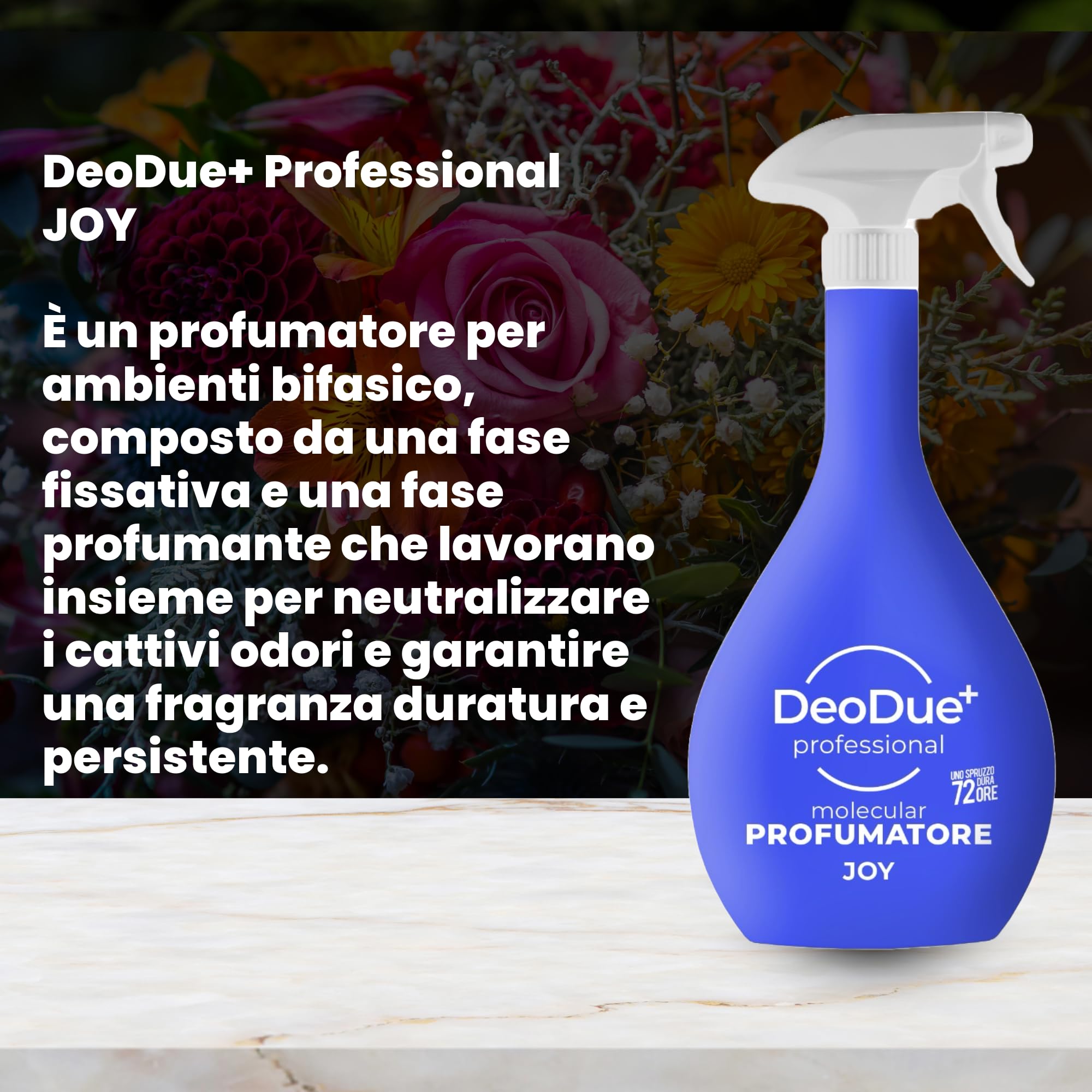 DeoDue+ Professional Joy 6 x 600 ml – Ambientador bifásico, cada espray dura hasta 72 horas y neutraliza los malos olores – Notas florales y frescas