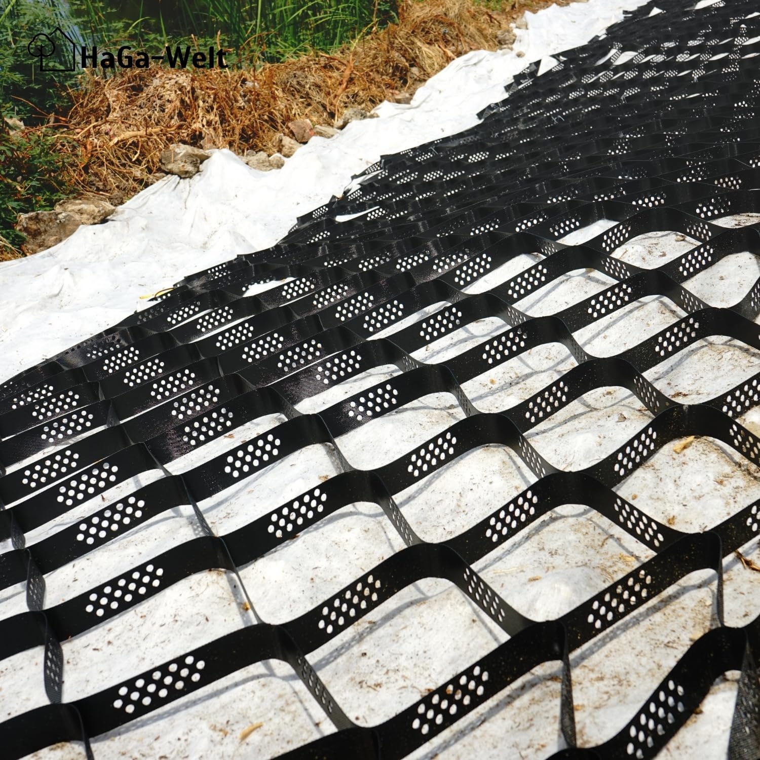 HaGa® Geomalla 6,5 m x 2,5 m x 10 cm = 16,25 m² | Refuerzo de suelo - Rejilla de grava para suelo estable en jardín, patio, entradas y más | Rejilla de panal | Rejilla de suelo